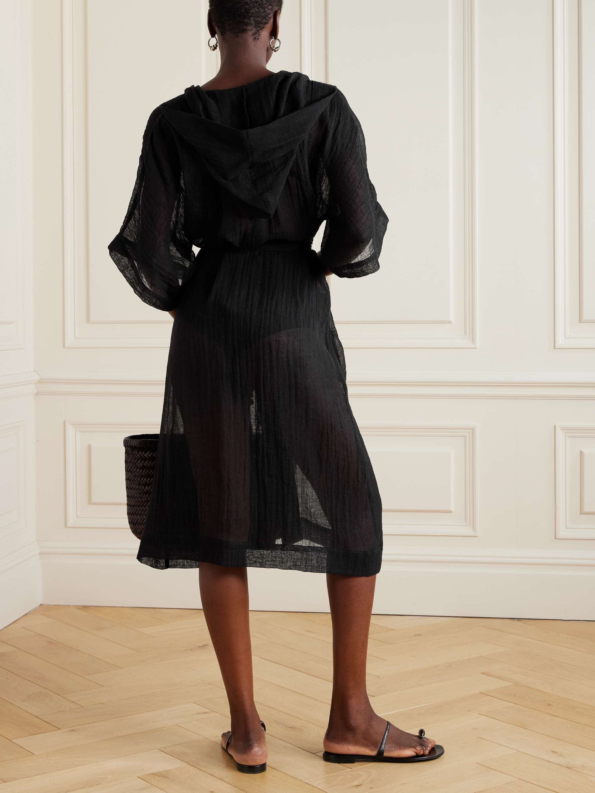 Sorrento hooded belted linen-blend gauze coverup view