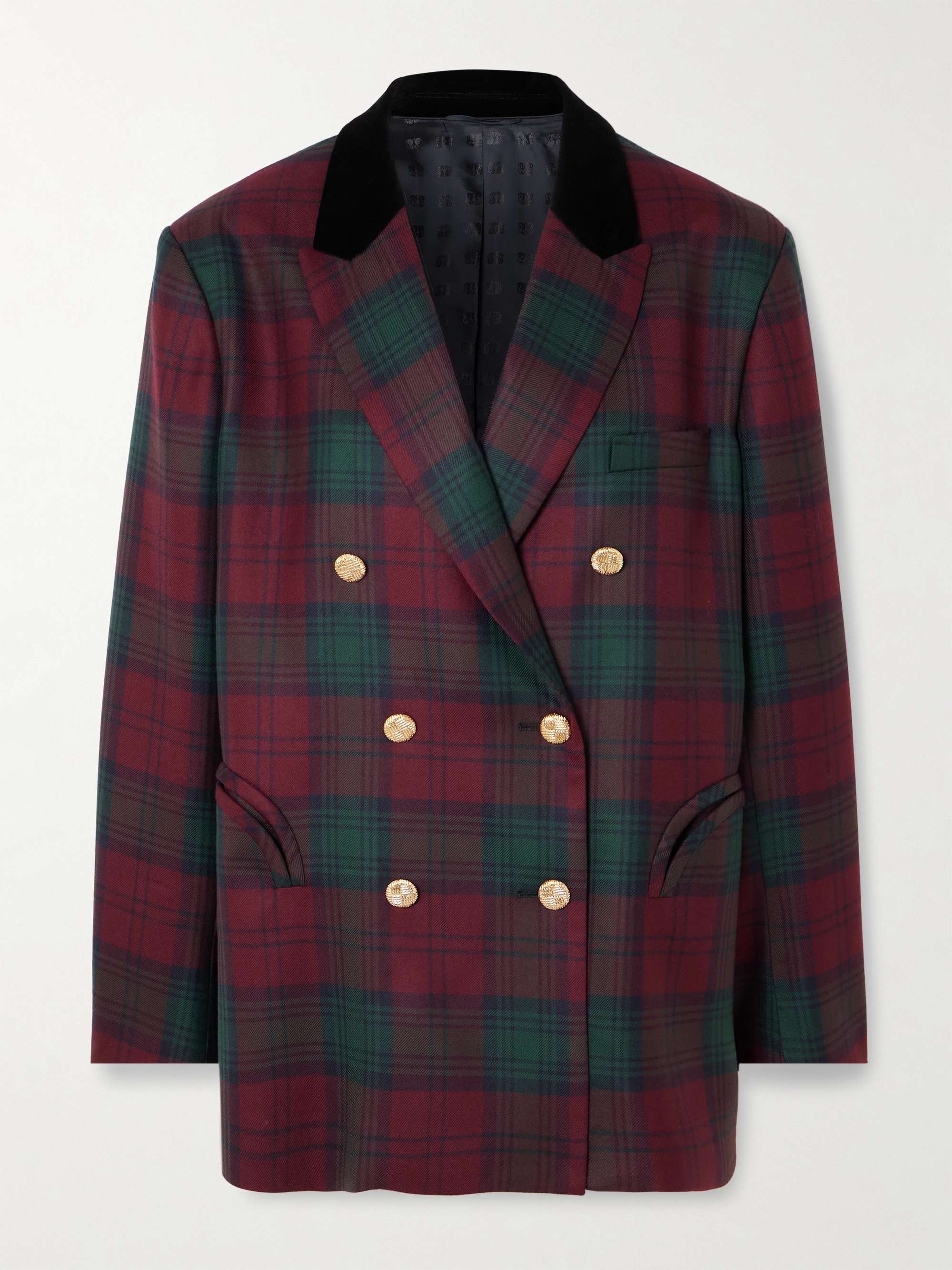 Night Break double-breasted velvet-trimmed checked wool blazer view