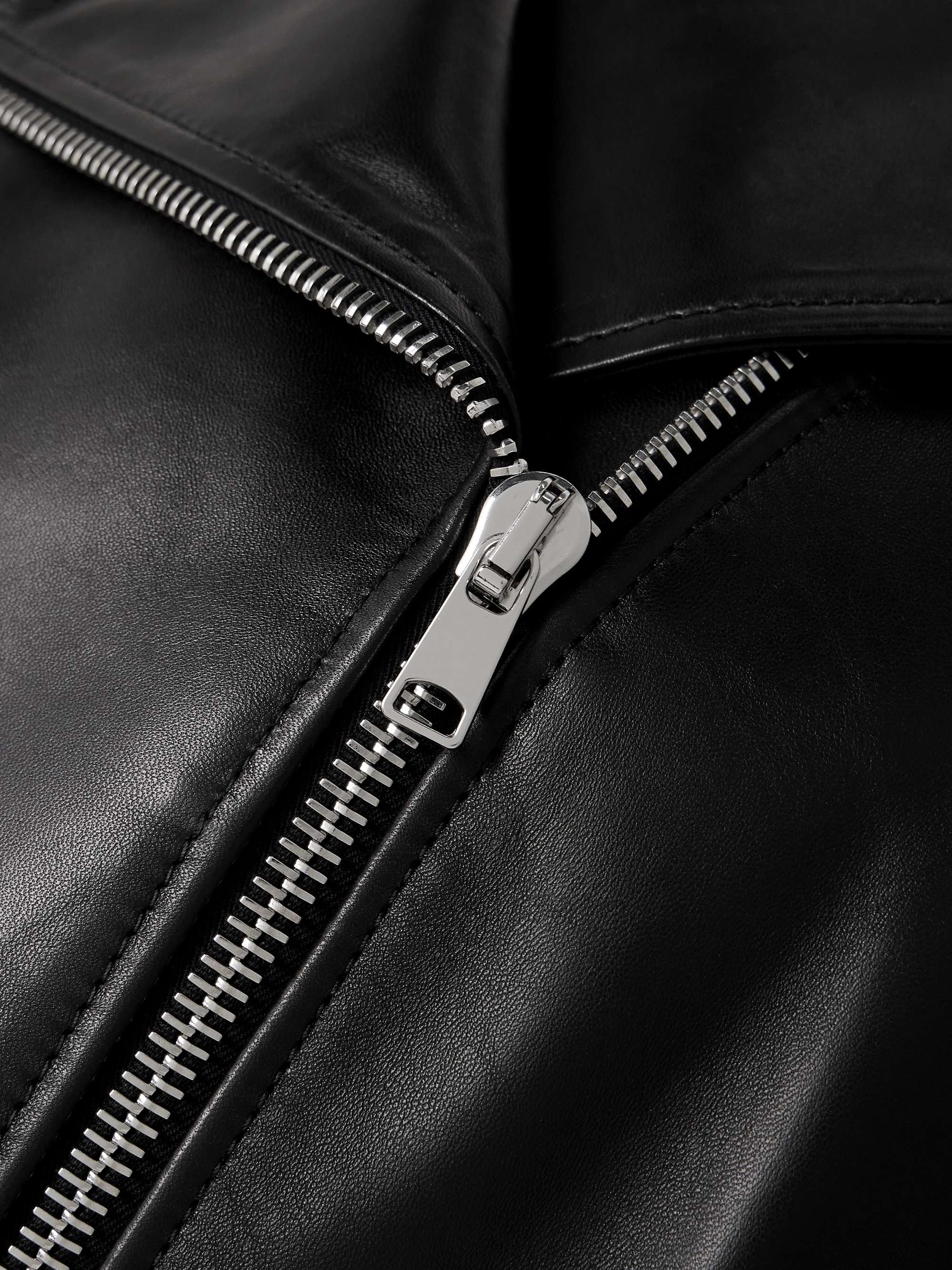 Cropped belted leather biker jacket view