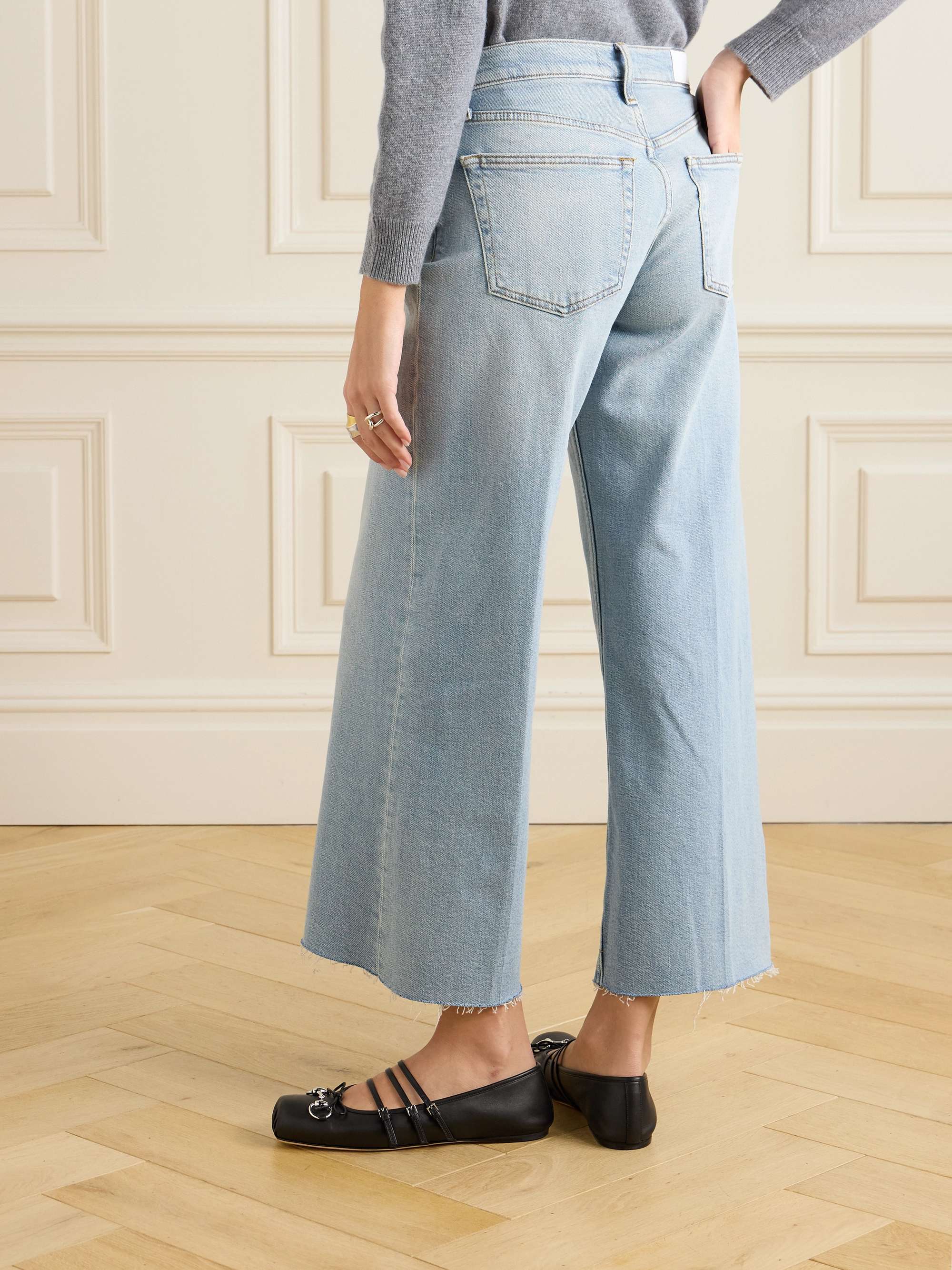 Frayed mid-rise wide-leg jeans view