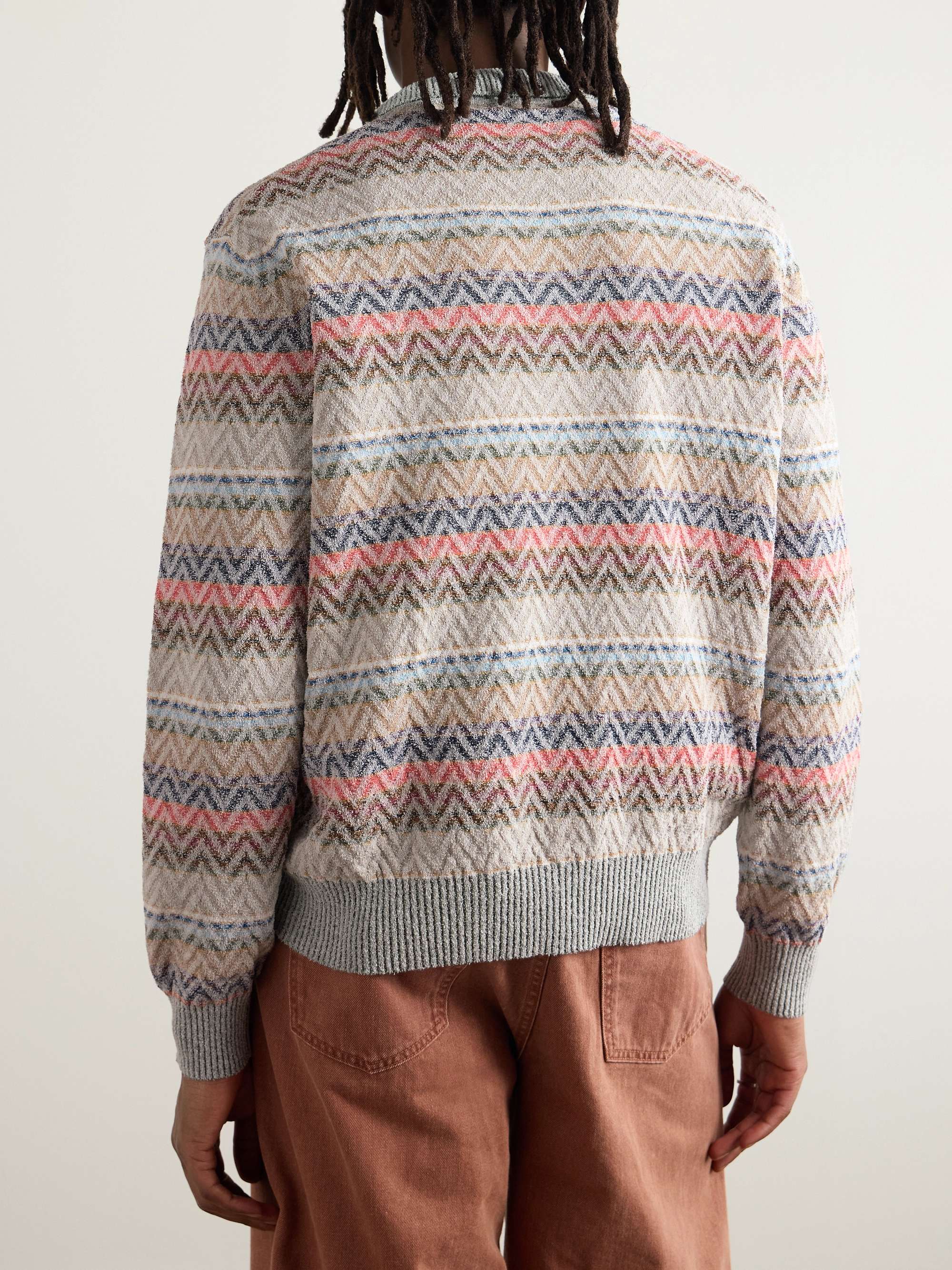 Striped Cotton-Blend Jacquard Half-Zip Polo Shirt view