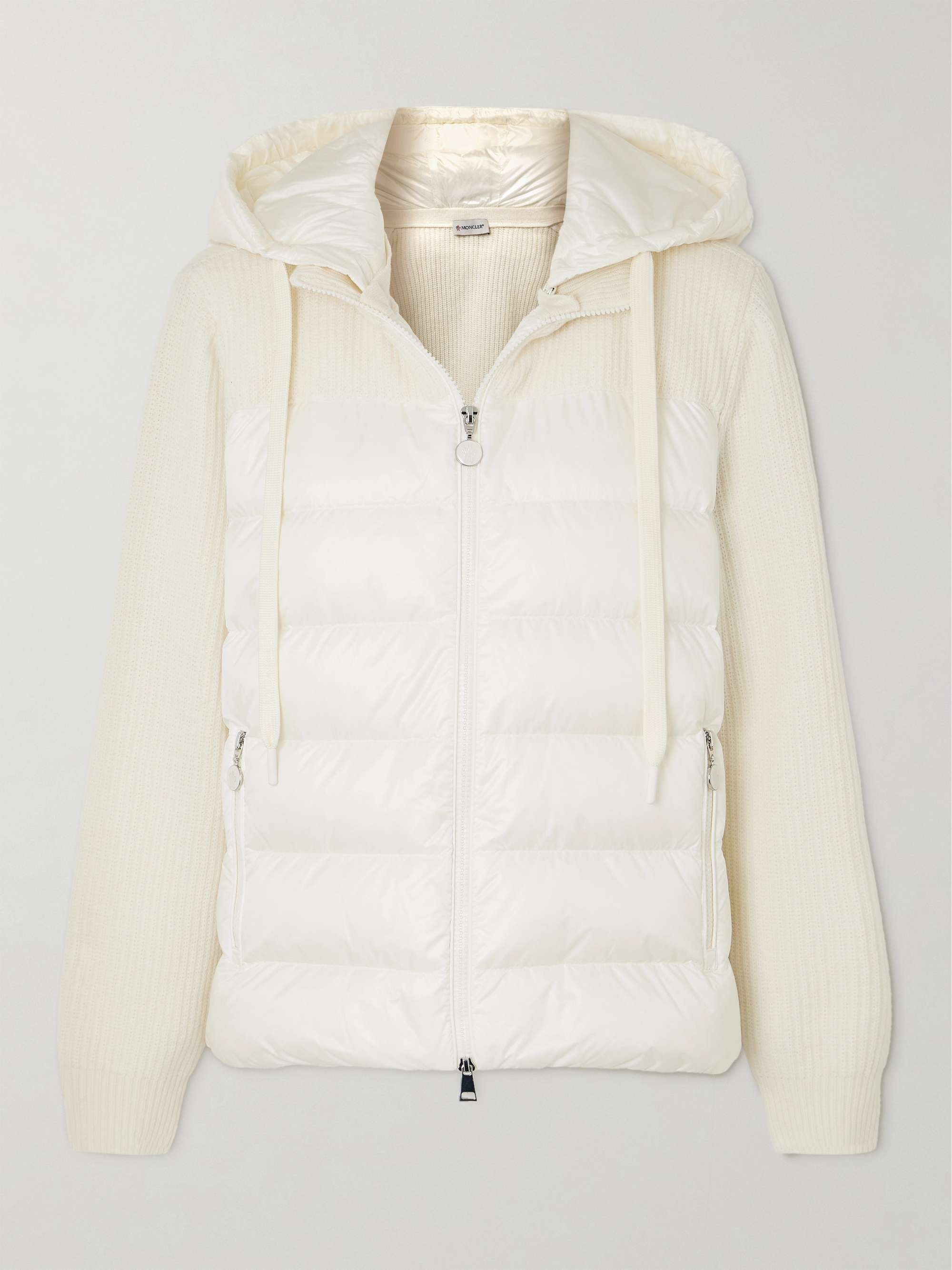 Ribbed quilted hooded wool-trimmed shell down jacket view