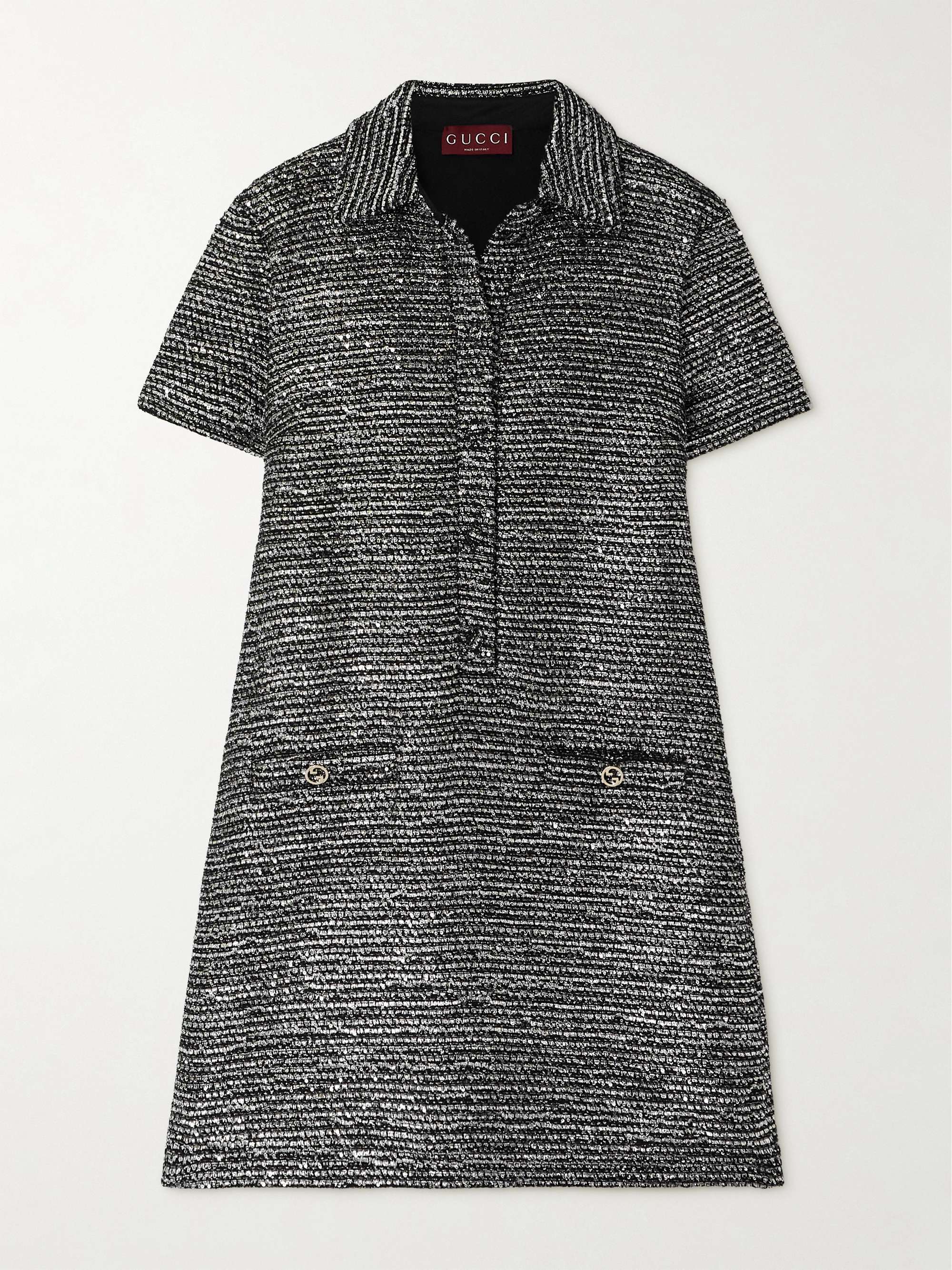 Sequined wool-blend metallic tweed mini dress view