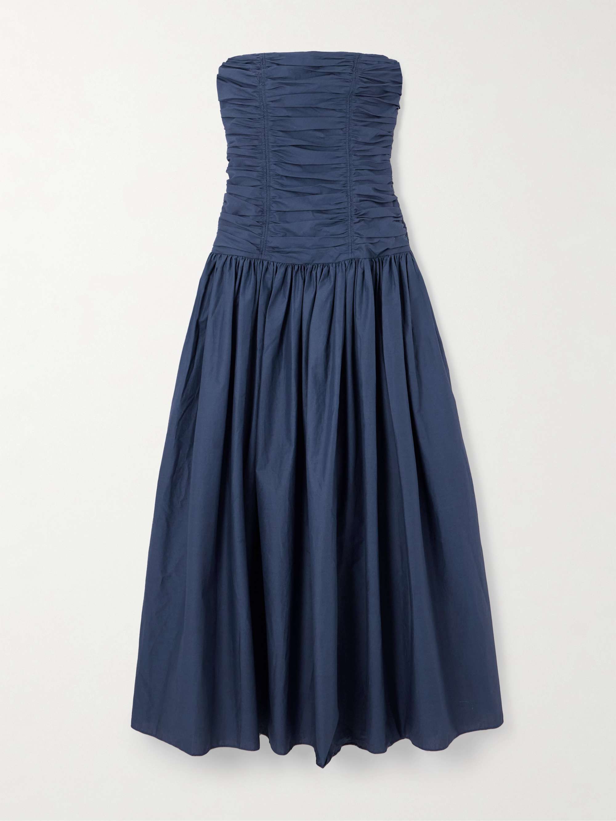 Strapless ruched organic cotton-poplin midi dress view