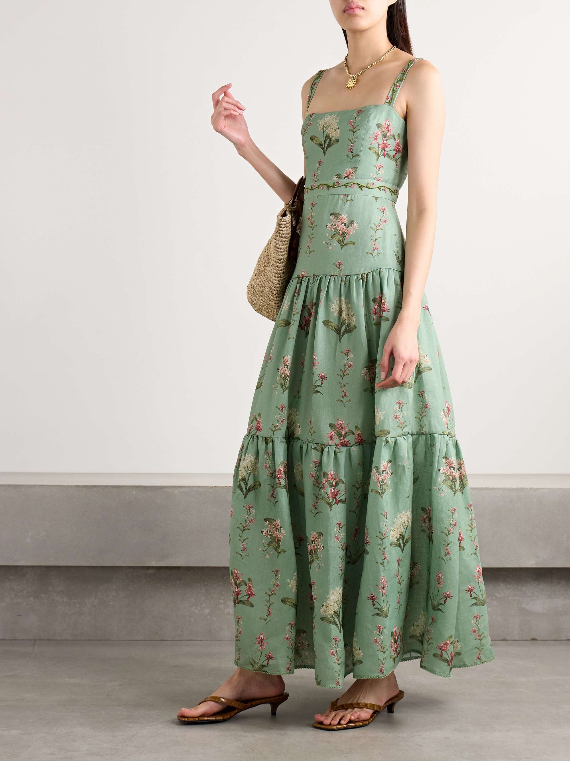 Lima Orquidea tiered embellished floral-print linen maxi dress view