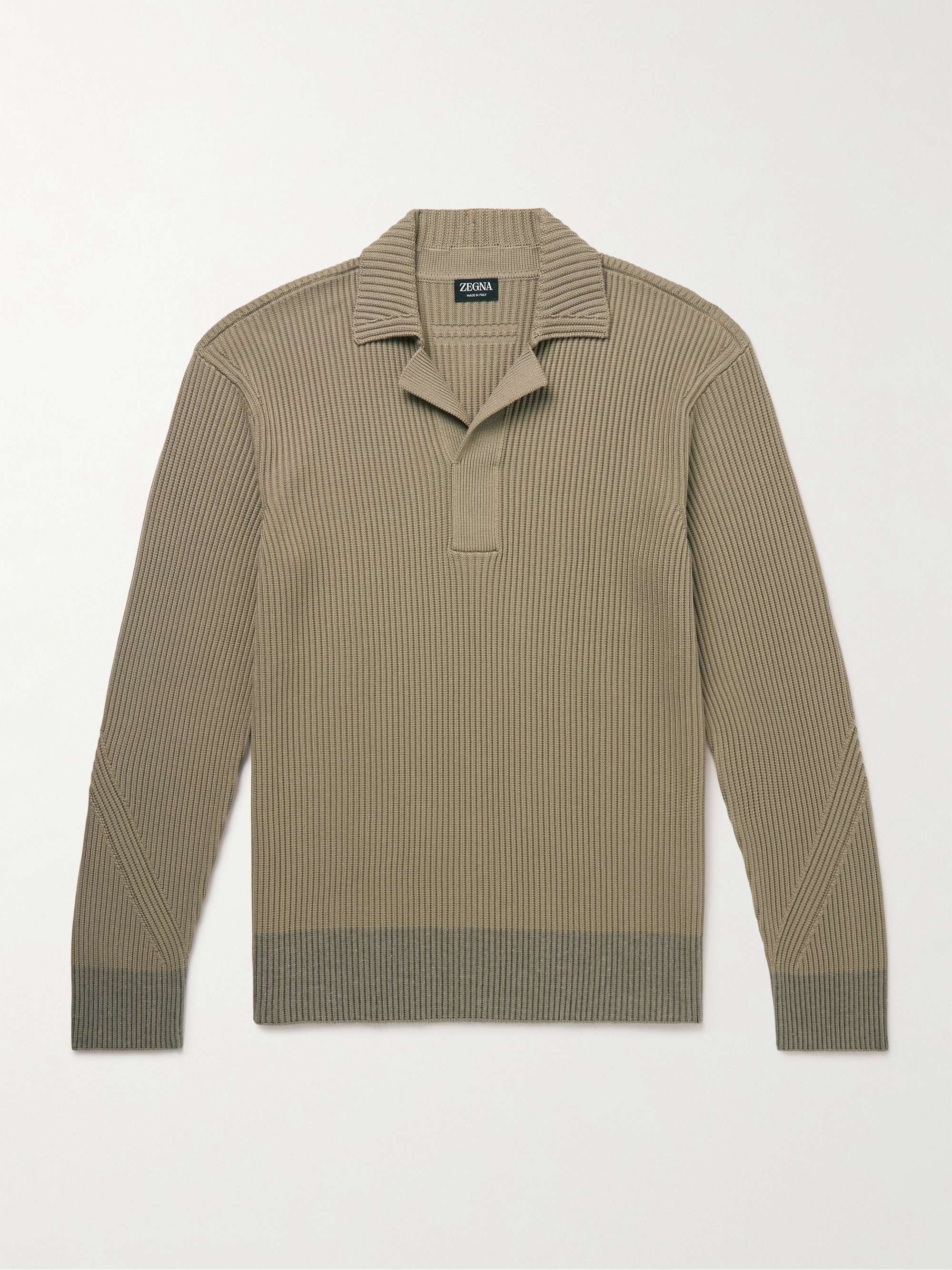 Ribbed Mulberry Silk and Cotton-Blend Polo Shirt view