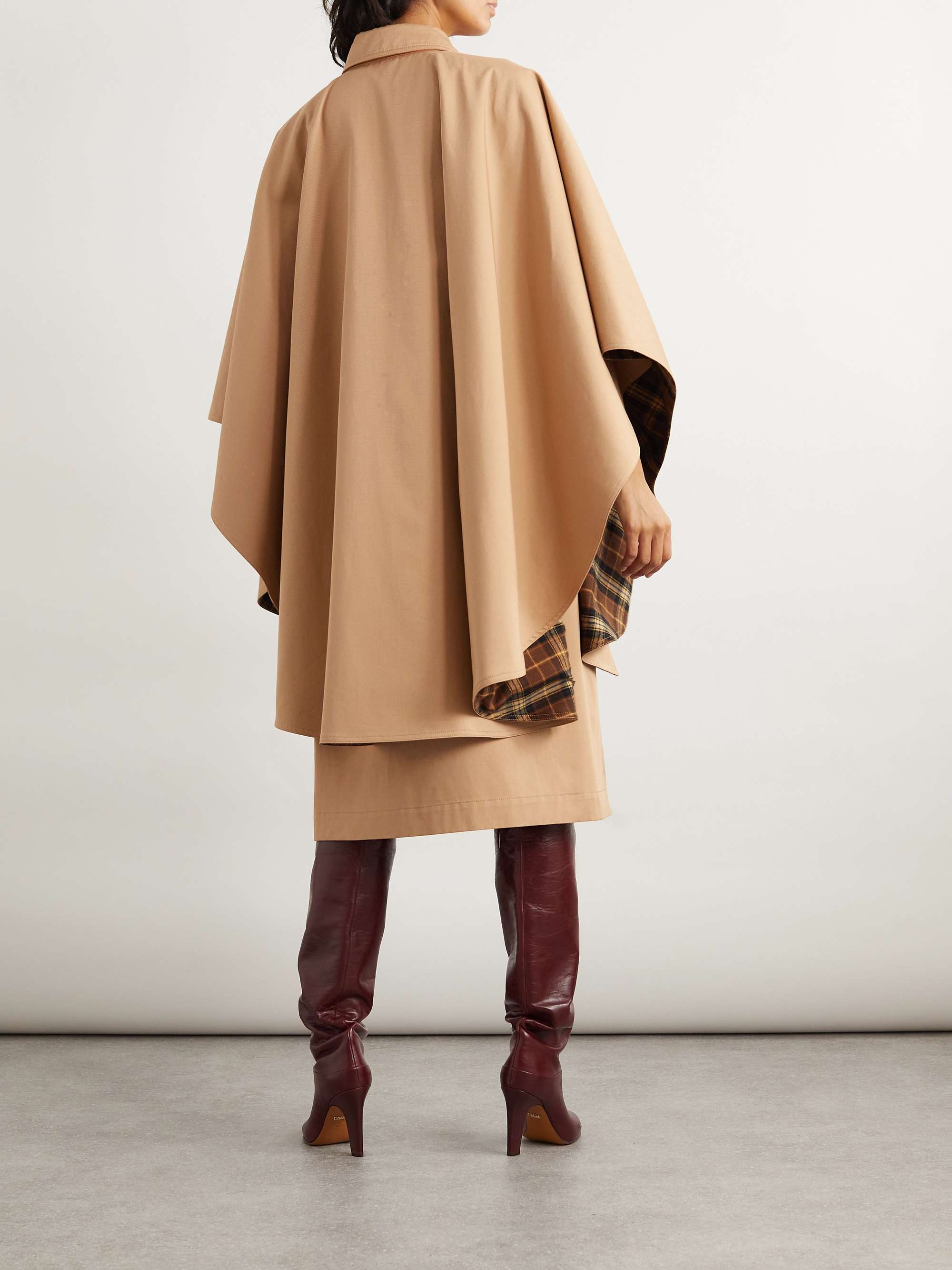 Cape-effect layered leather-trimmed cotton-gabardine trench coat view