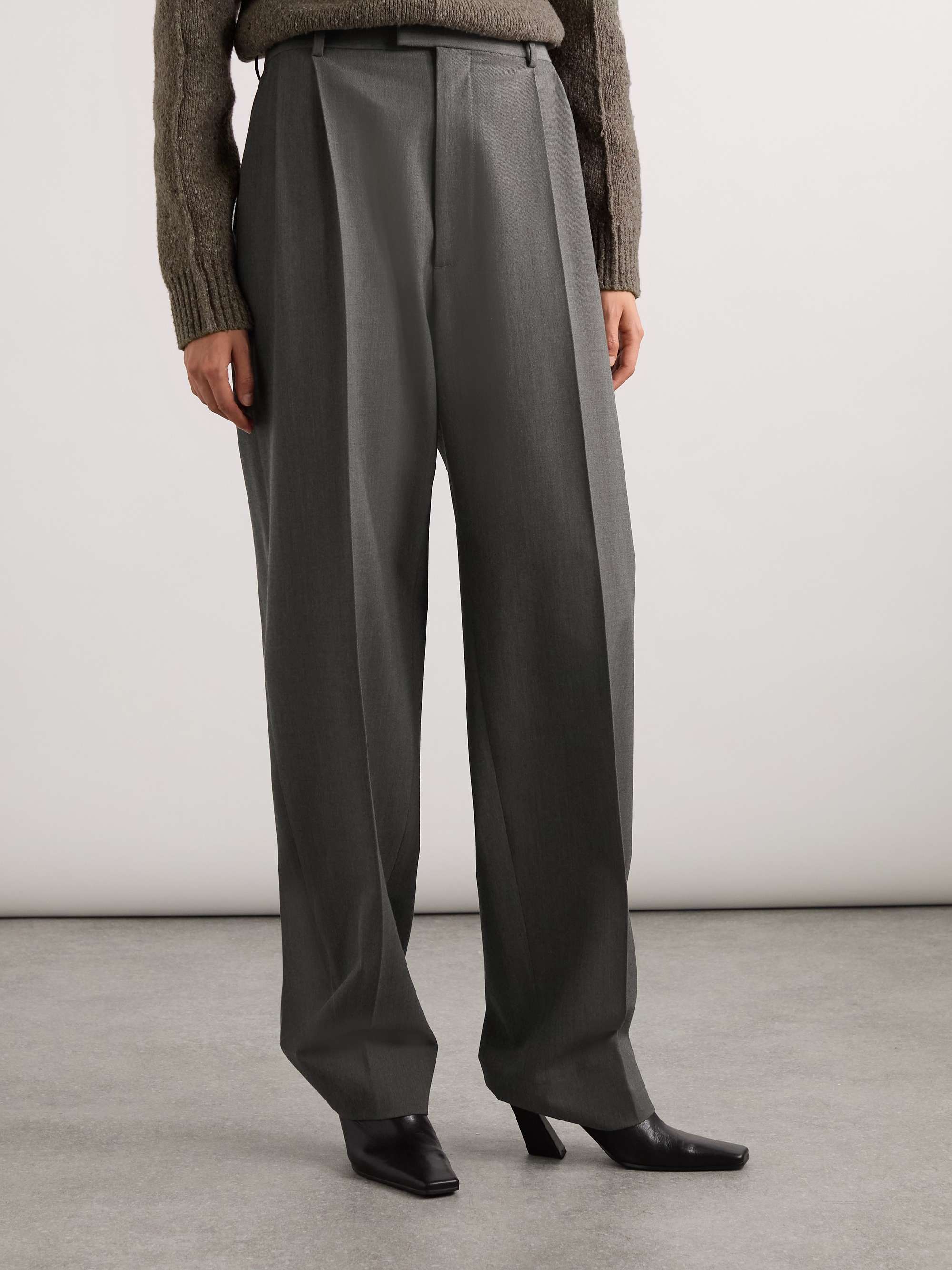 Pleated wool-blend straight-leg pants view