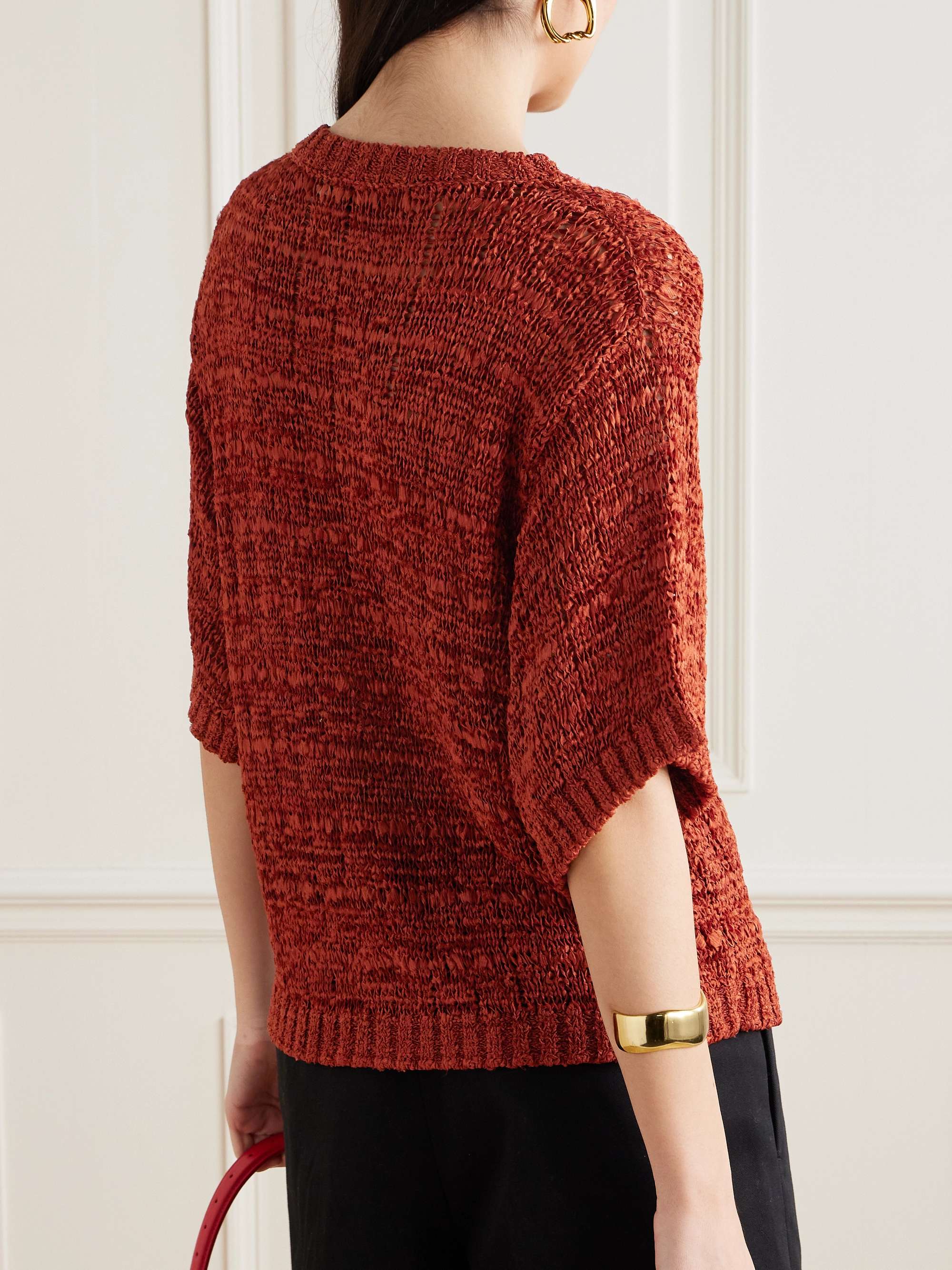 Open-knit silk top view