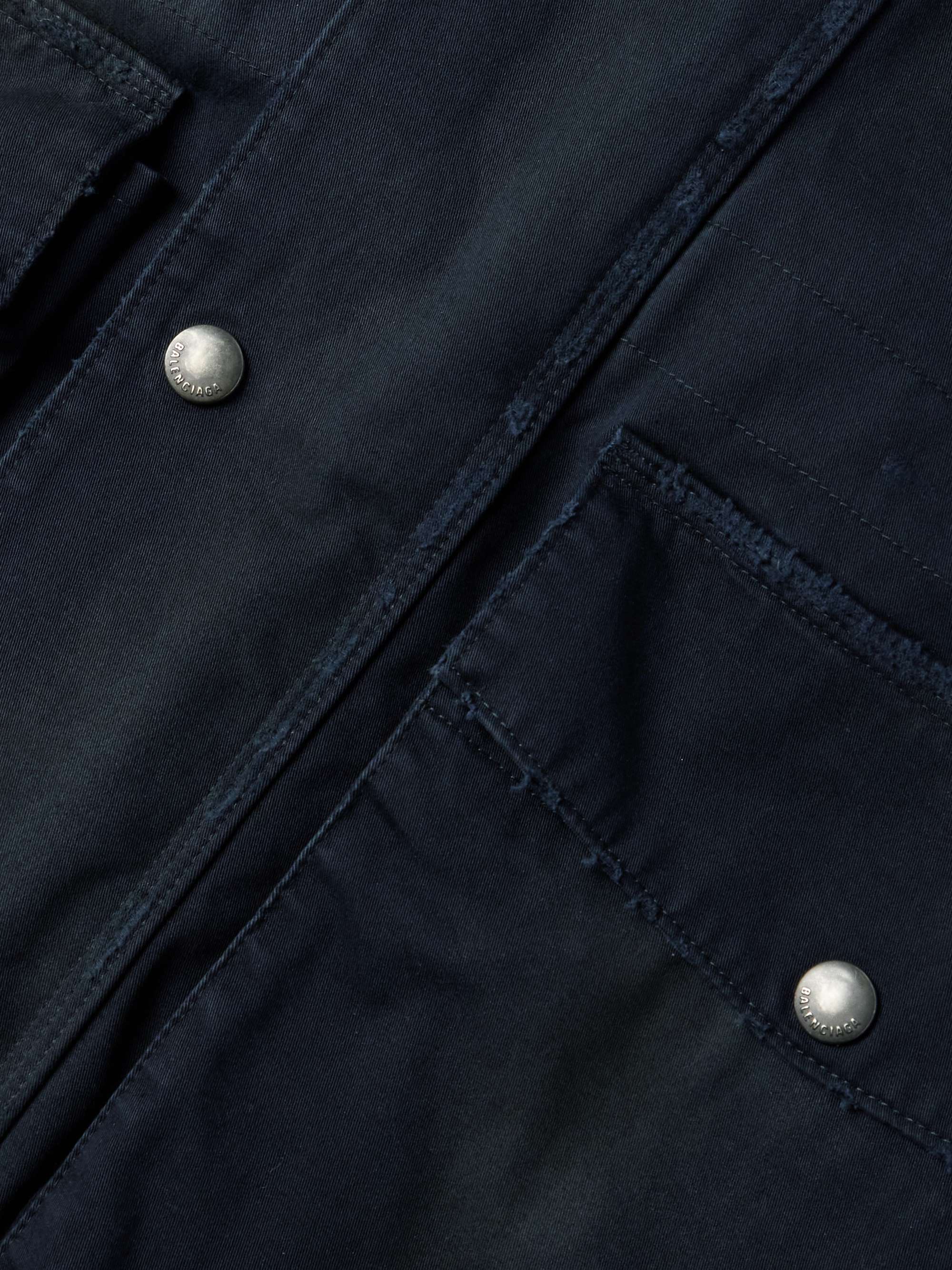 Oversized Jersey-Trimmed Distressed Organic Cotton-Blend Gabardine Parka view