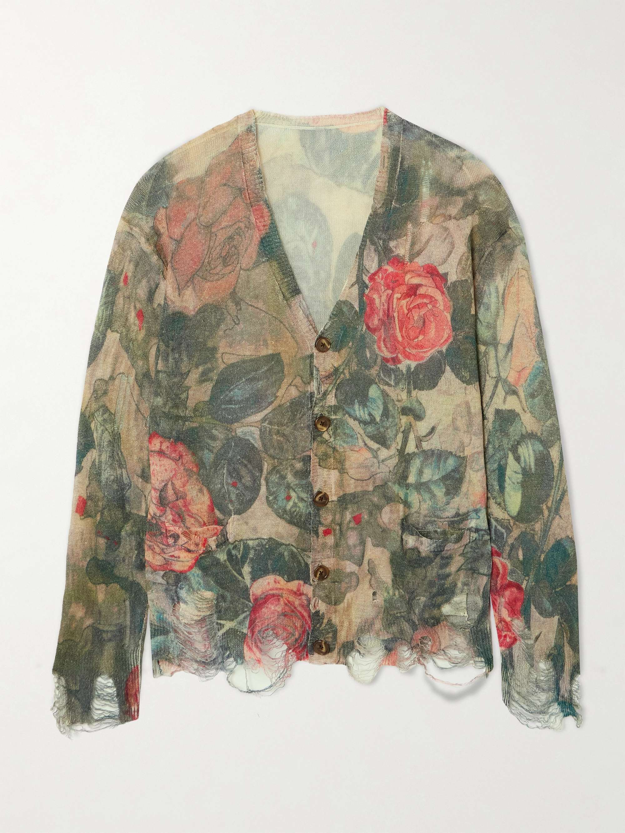 Boyfriend distressed floral-print linen cardigan view