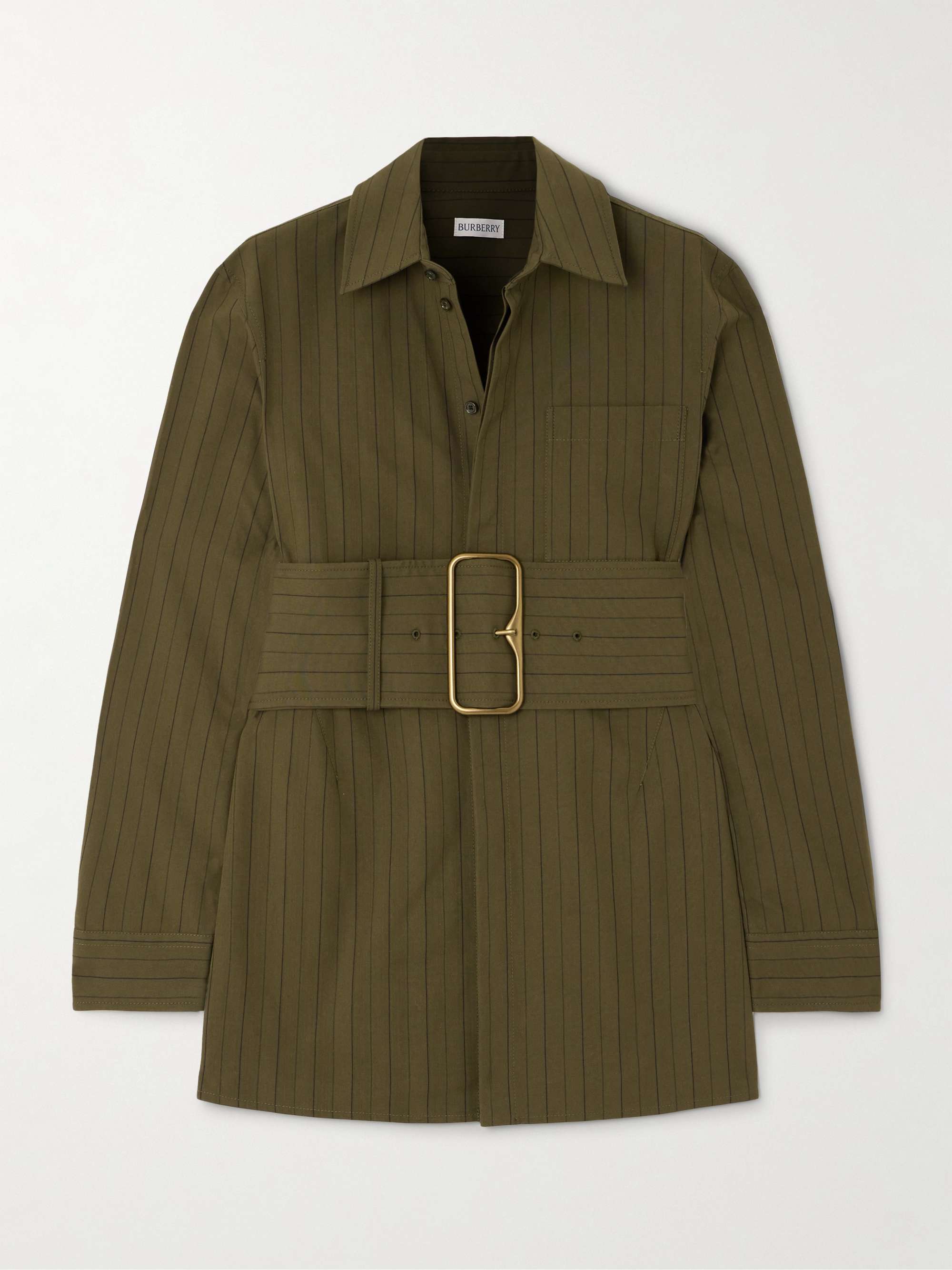 Belted pinstriped cotton-poplin shirt view