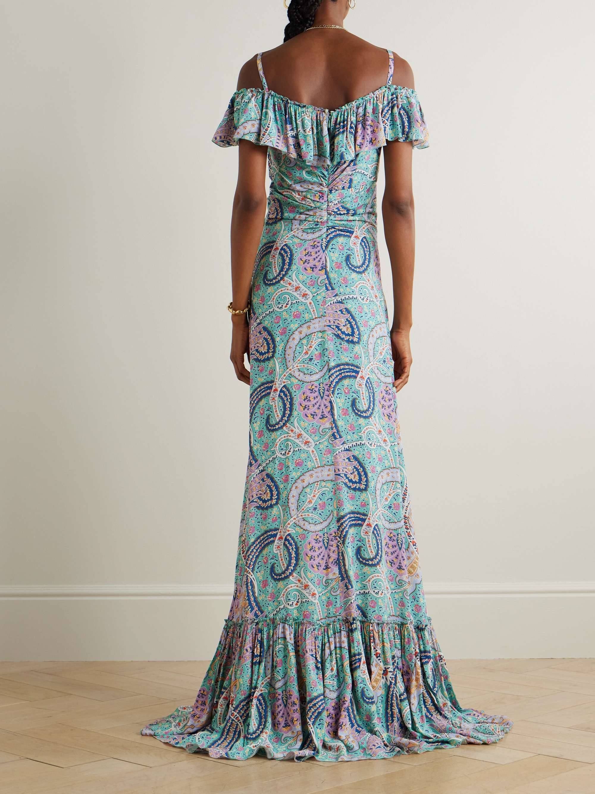 Off-the-shoulder ruffled paisley-print georgette maxi dress view