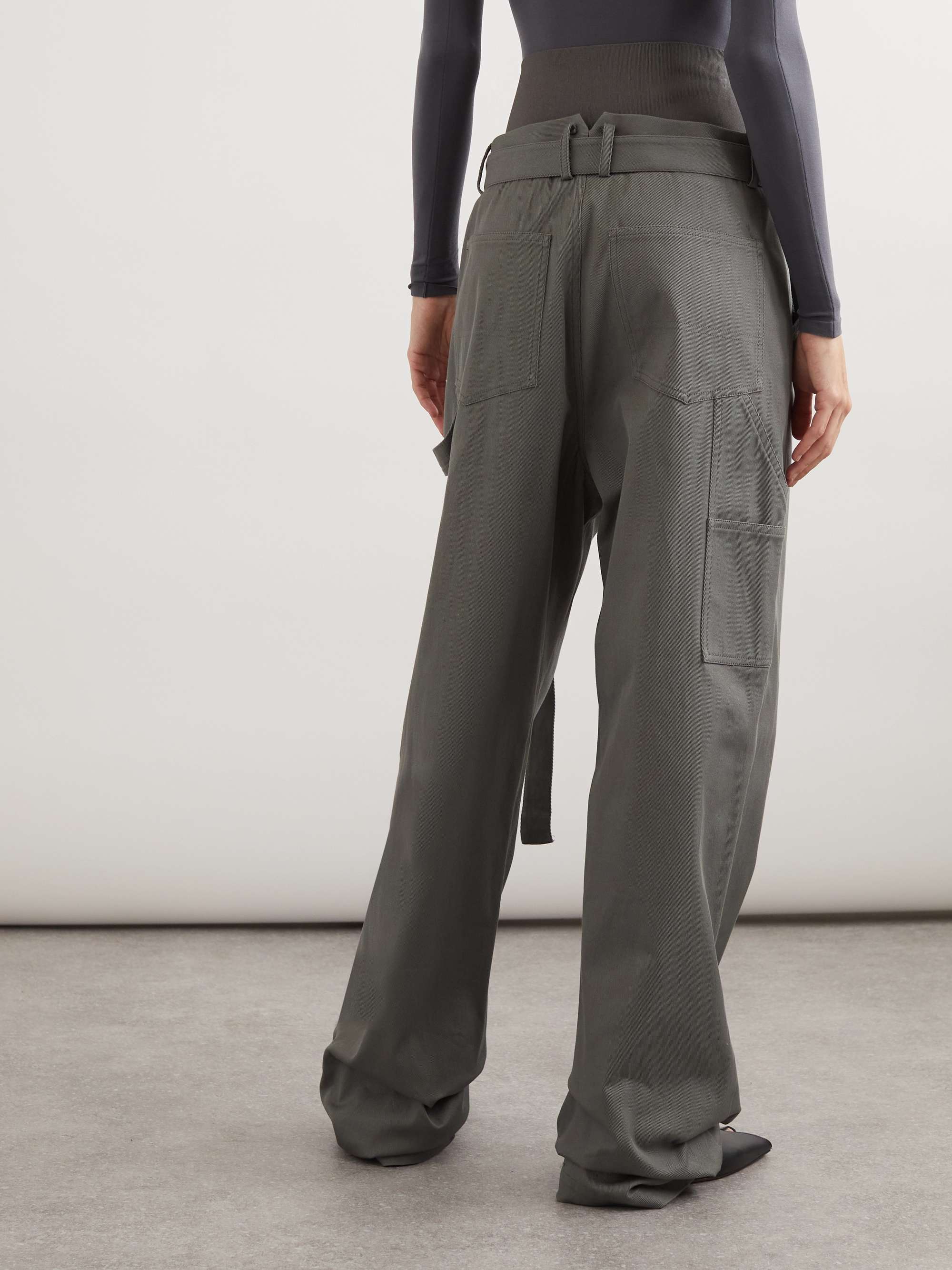Belted jersey-paneled cotton-blend twill pants view