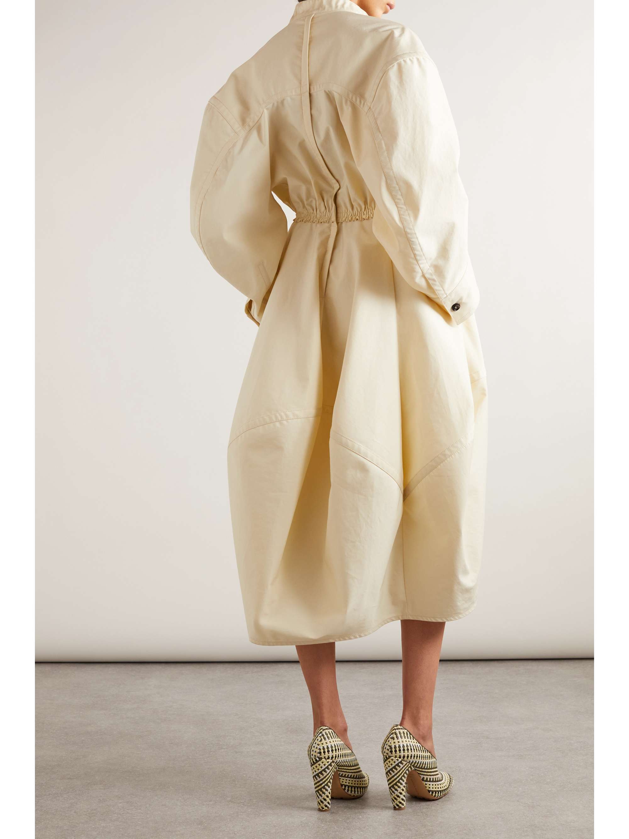 Tie-detailed gathered cotton-twill midi shirt dress view