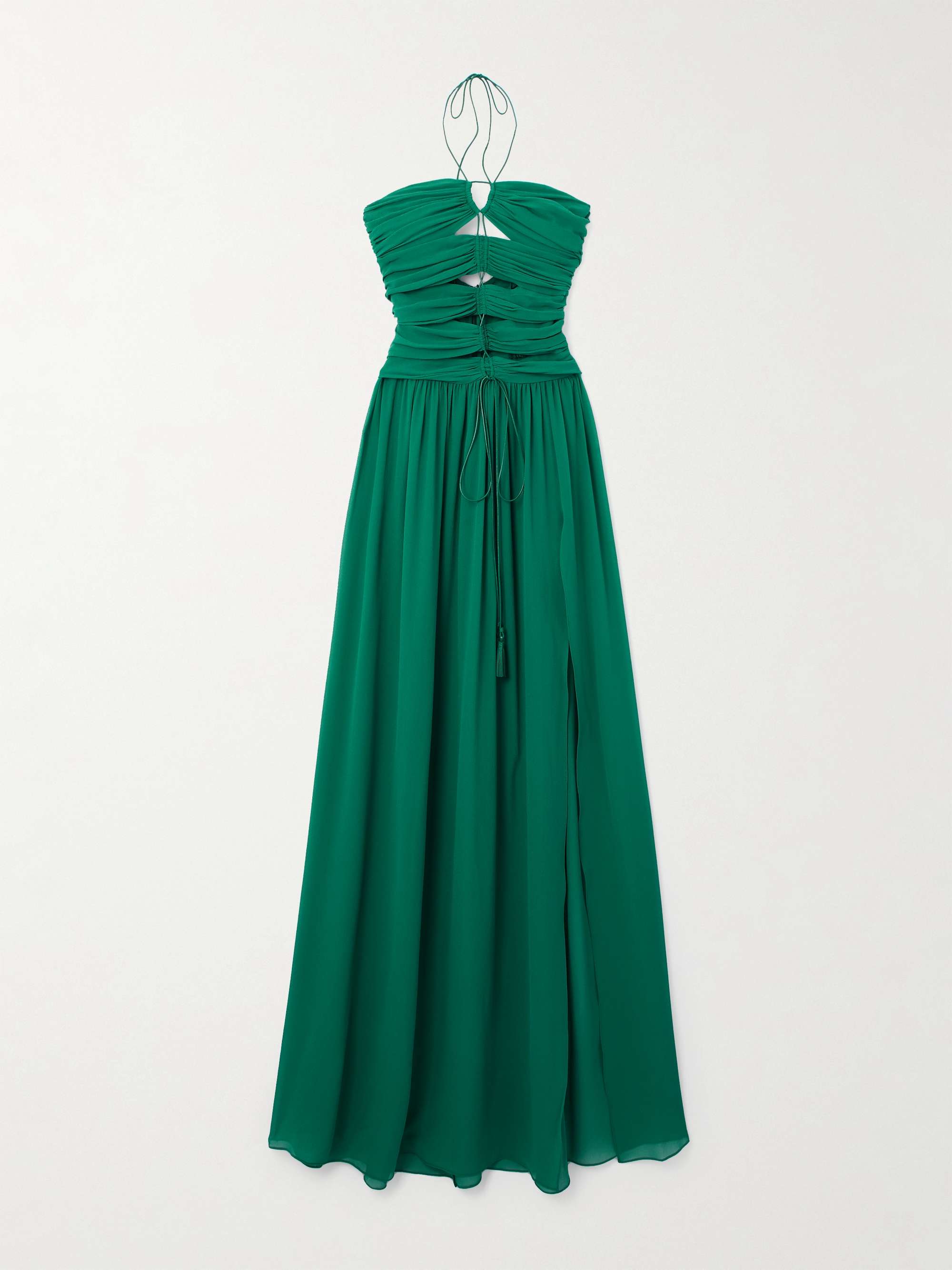 Tasseled cutout silk-georgette halterneck gown view