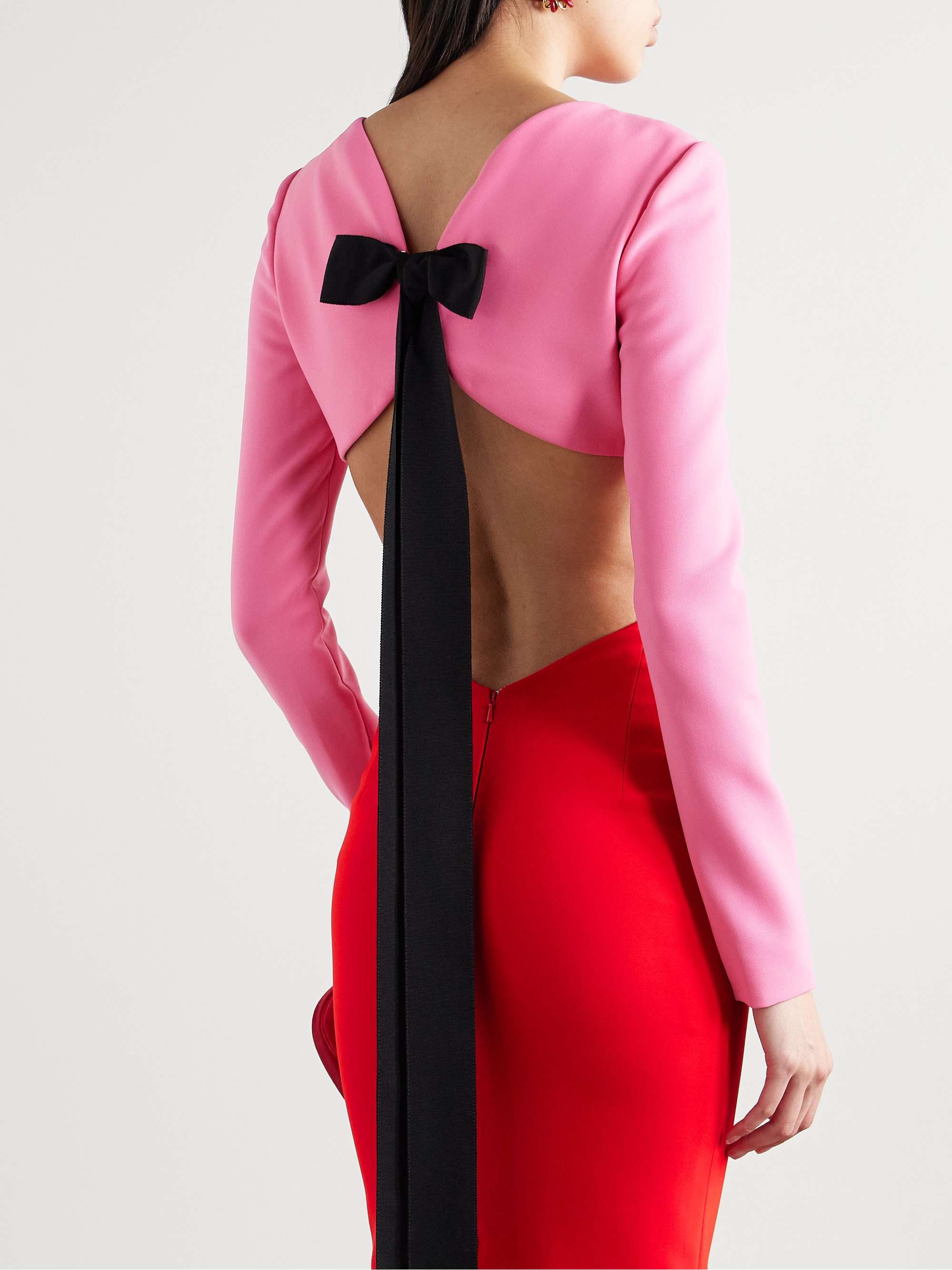 Cutout bow-embellished two-tone crepe gown view