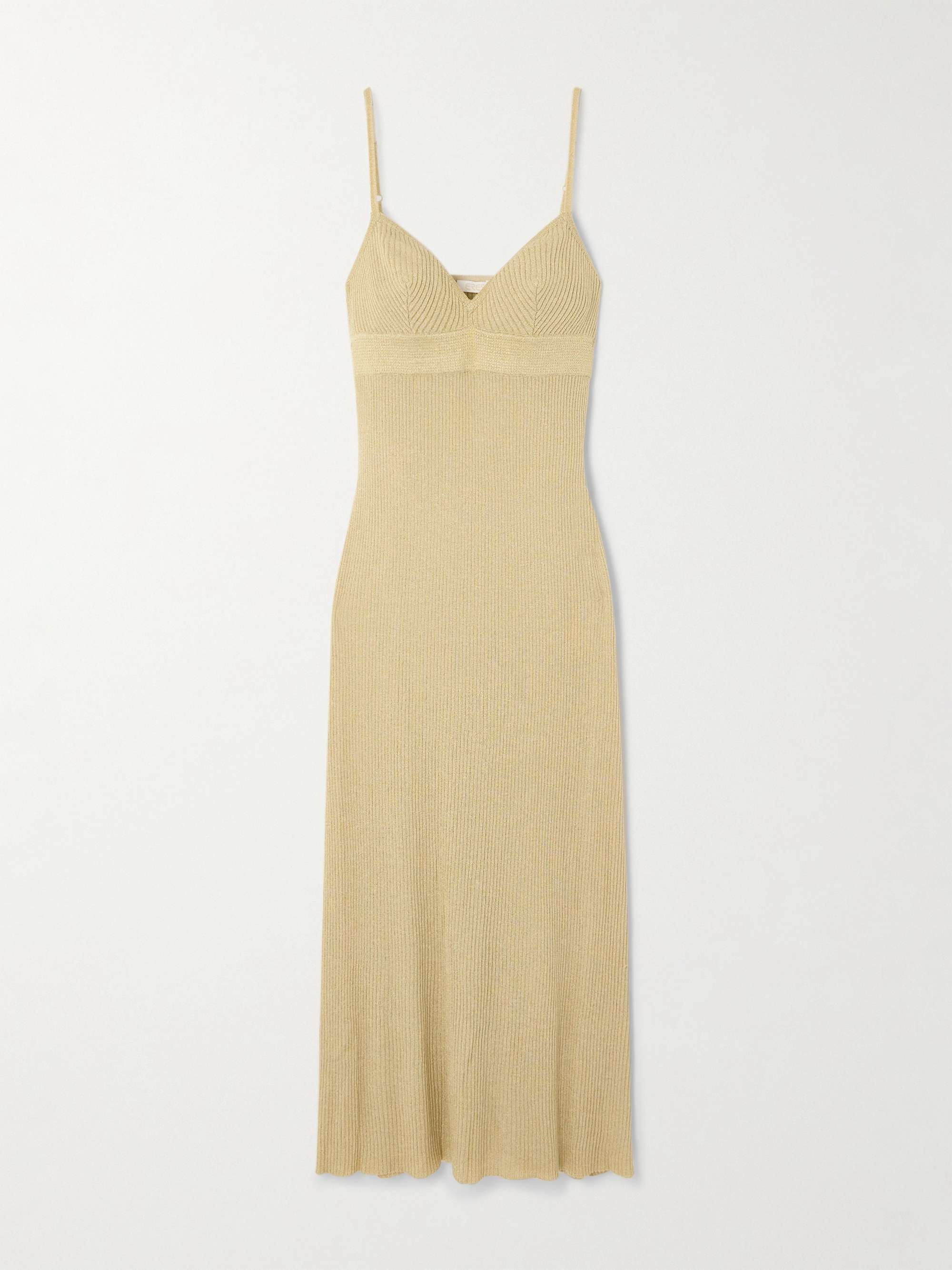 Gold metallic ribbed-knit midi dress view