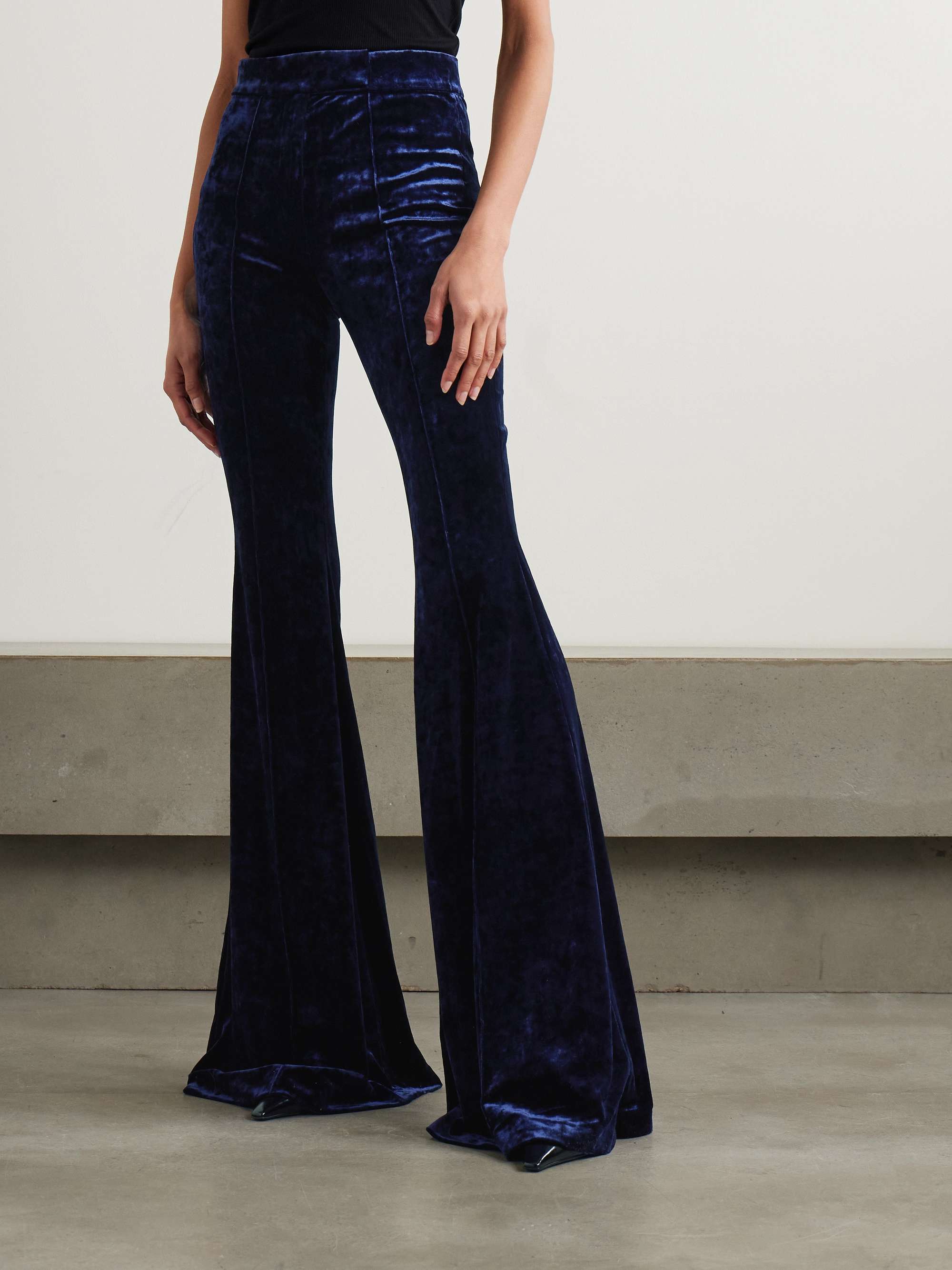 Stretch-velvet flared pants view