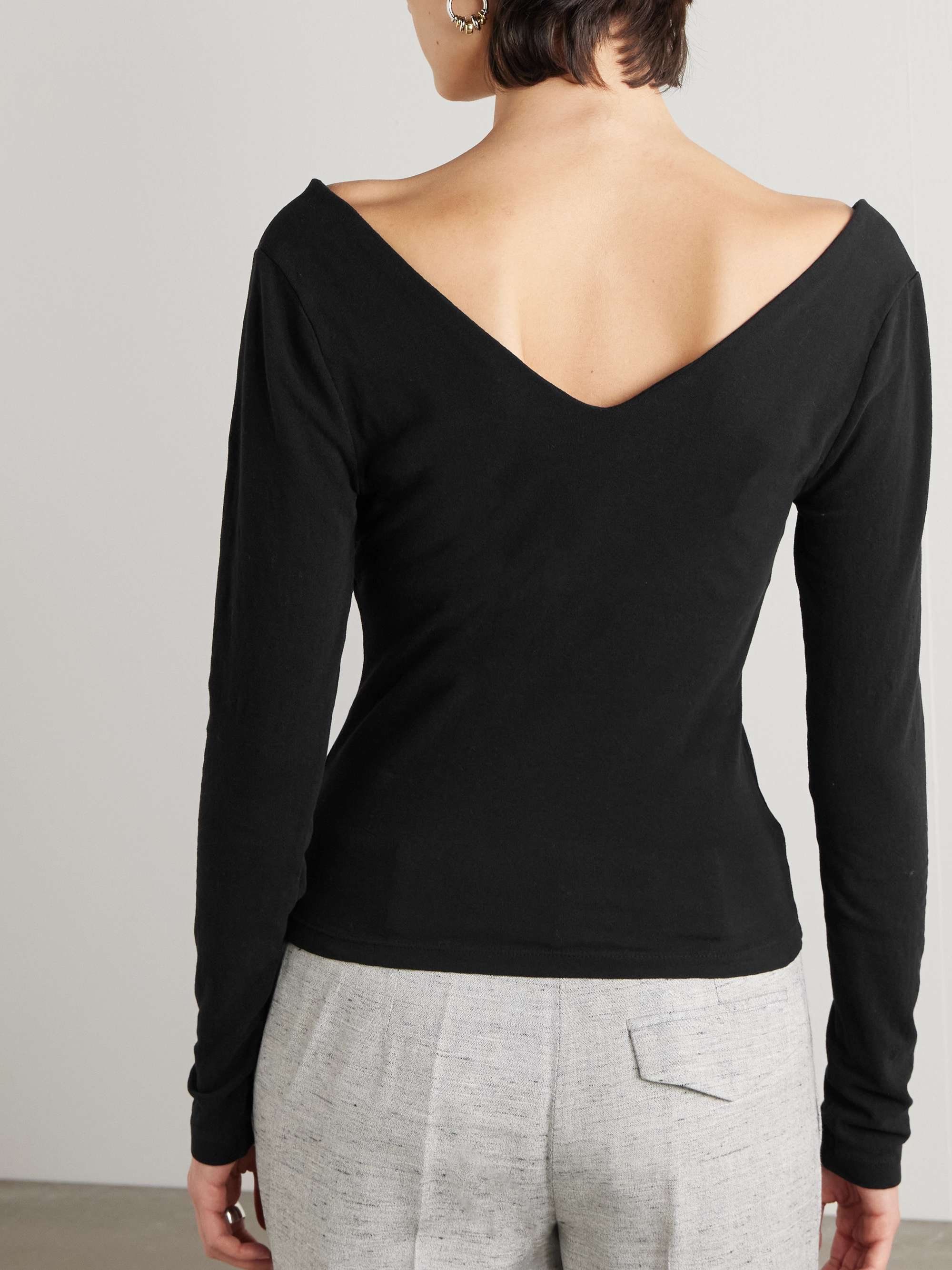 Lotus off-the-shoulder cotton-blend jersey top view