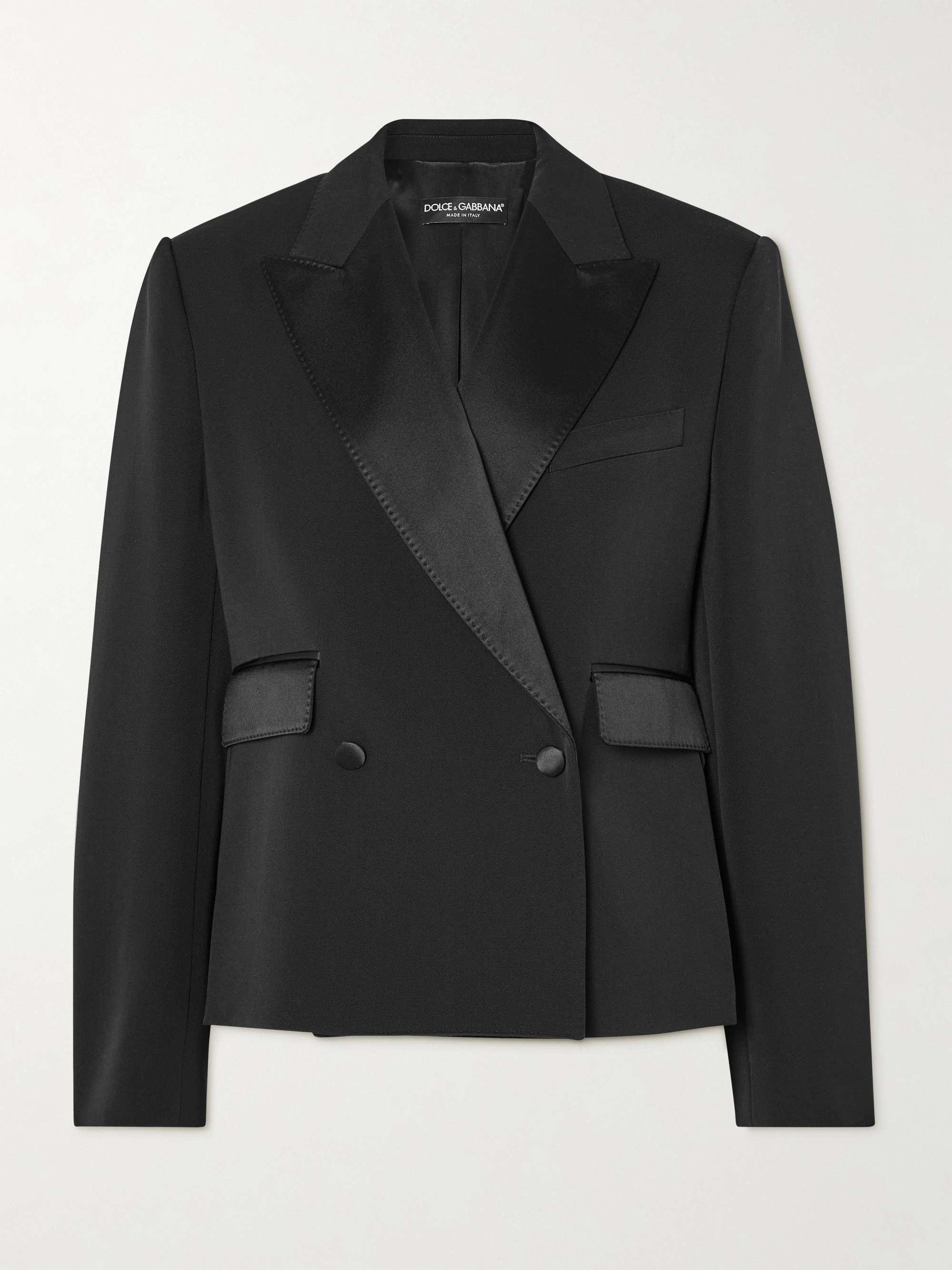 Double-breasted satin-trimmed wool-blend blazer view