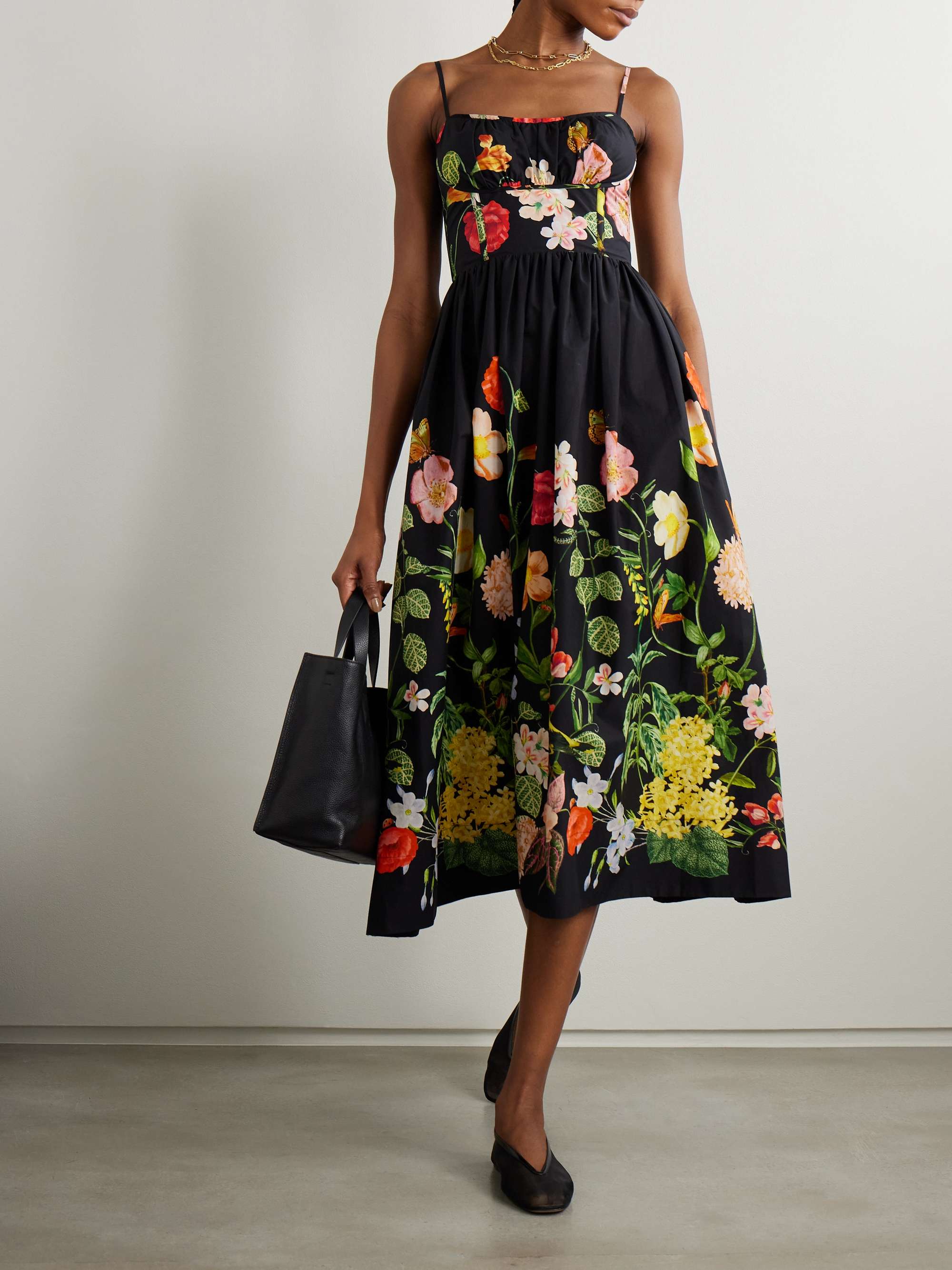 Alba floral-print gathered smocked cotton-poplin midi dress view
