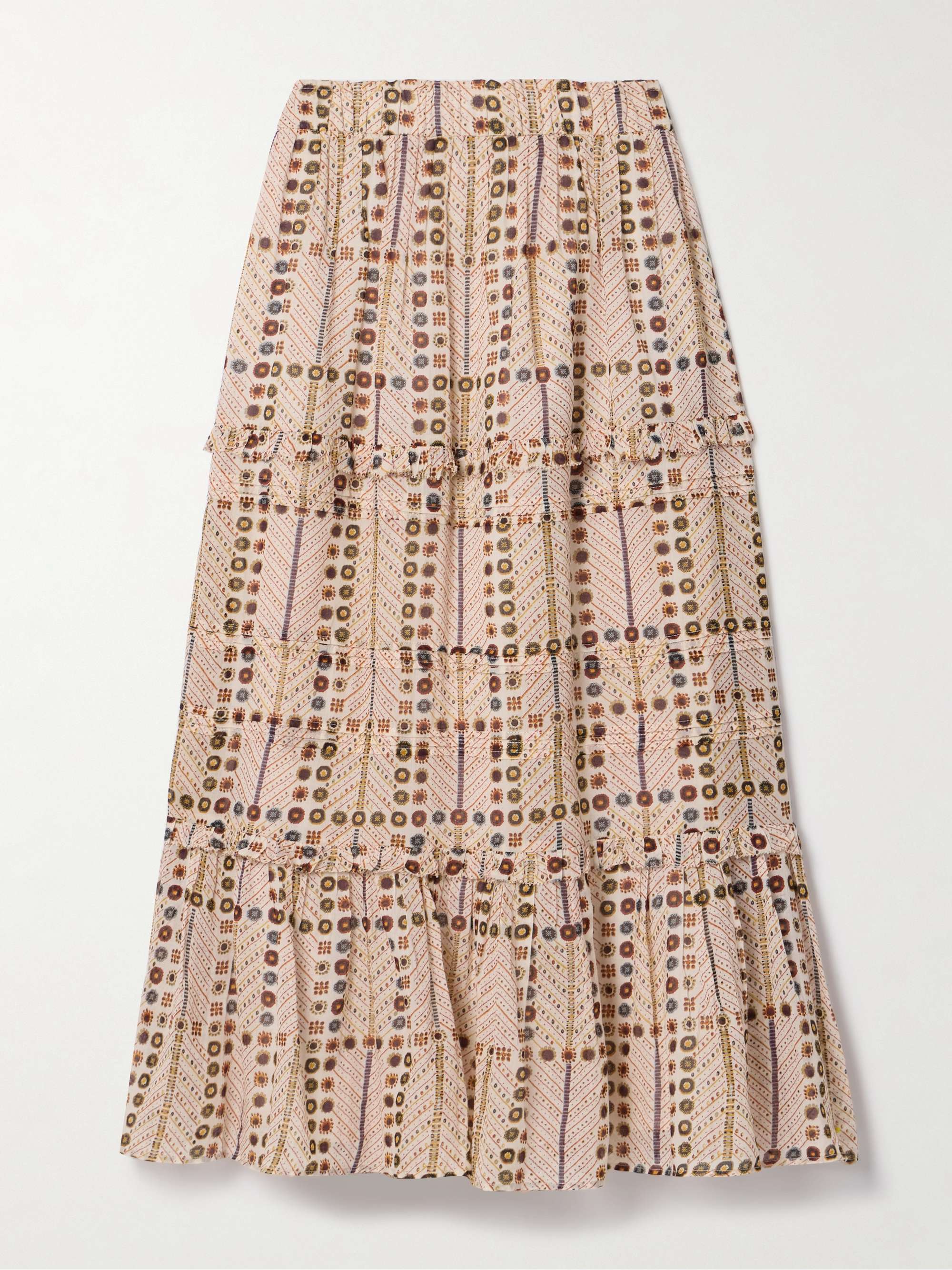 Diya tiered printed cotton-voile midi skirt view