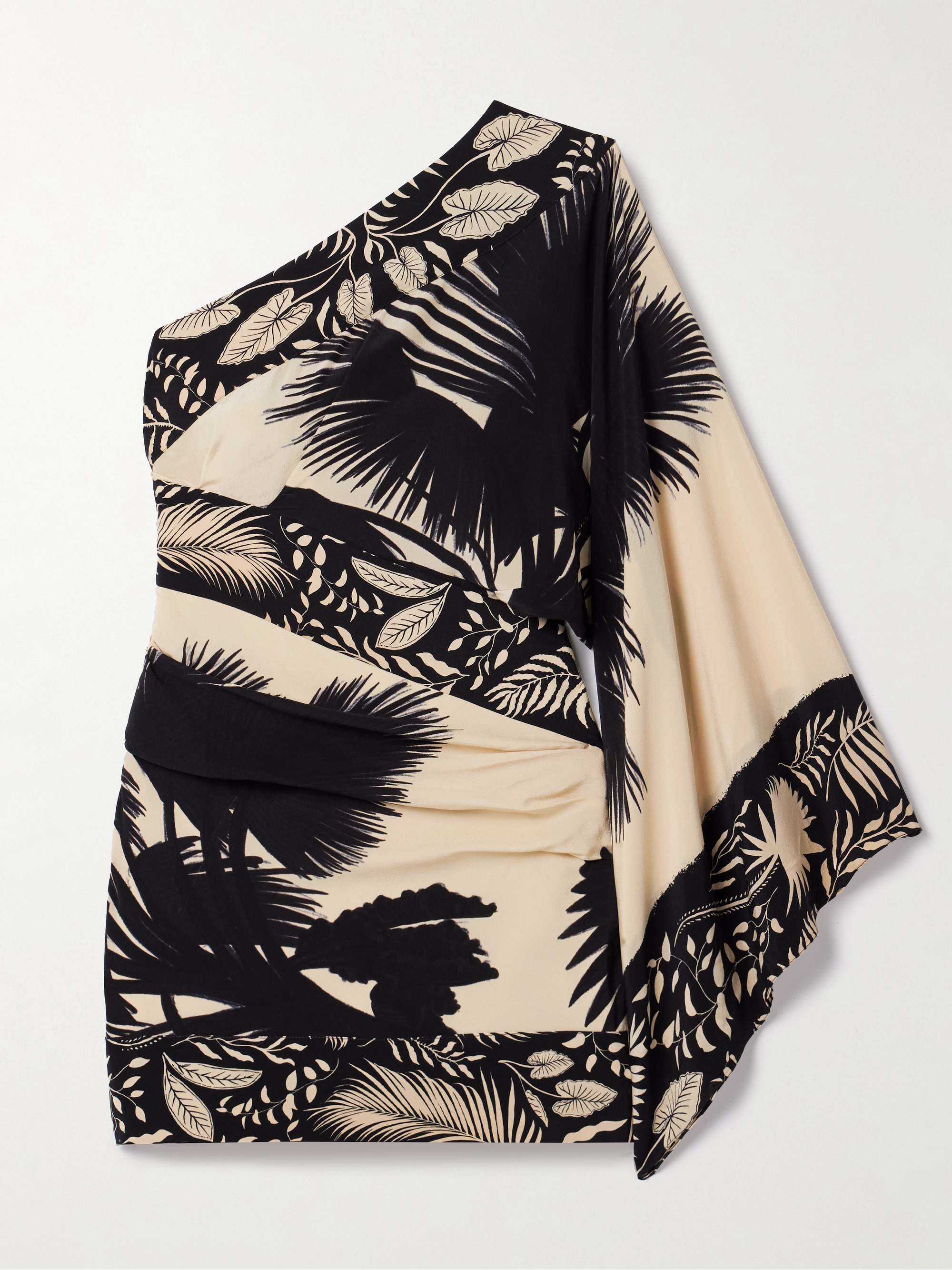 Forest one-sleeve ruched printed silk crepe de chine mini dress view