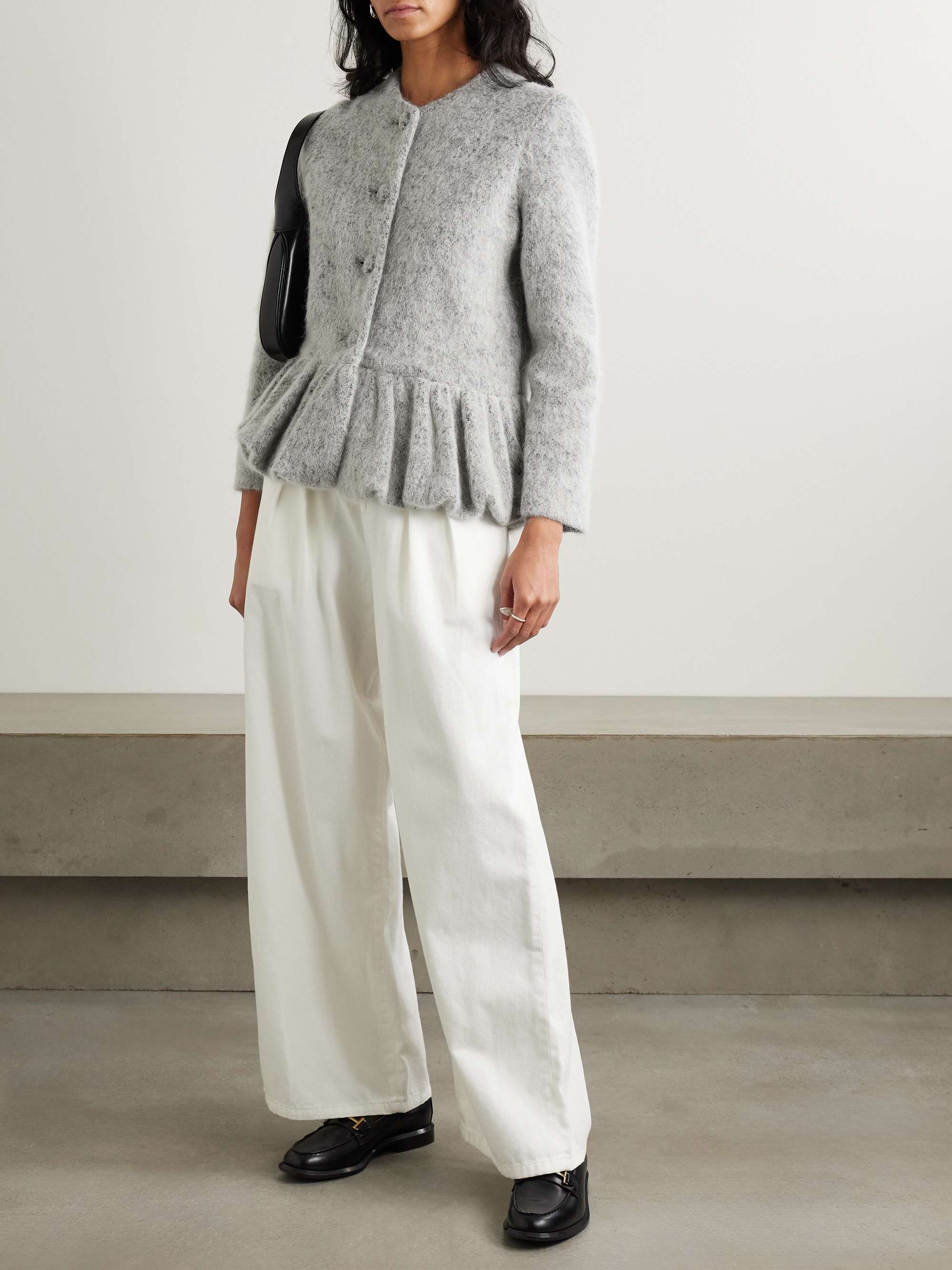 Ruffled brushed-knit peplum cardigan view