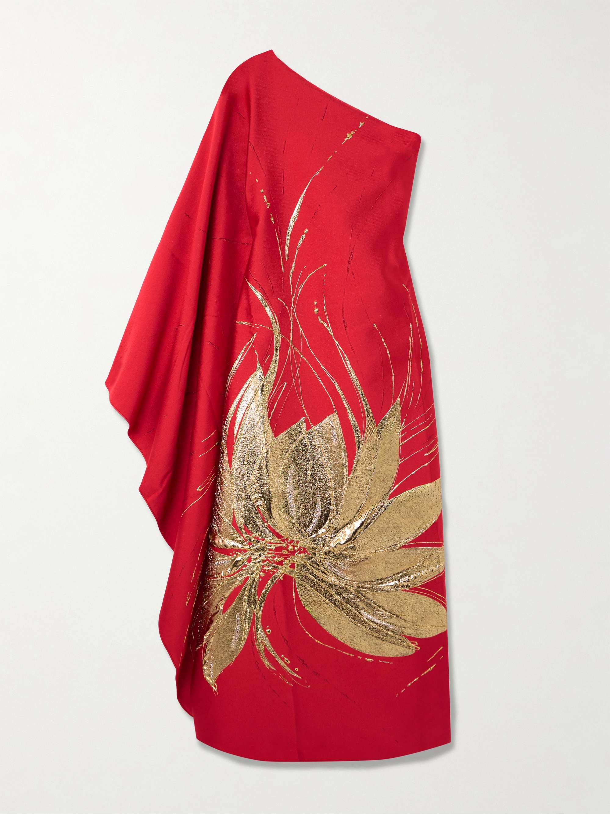Hardison one-shoulder metallic floral-jacquard and crepe gown view