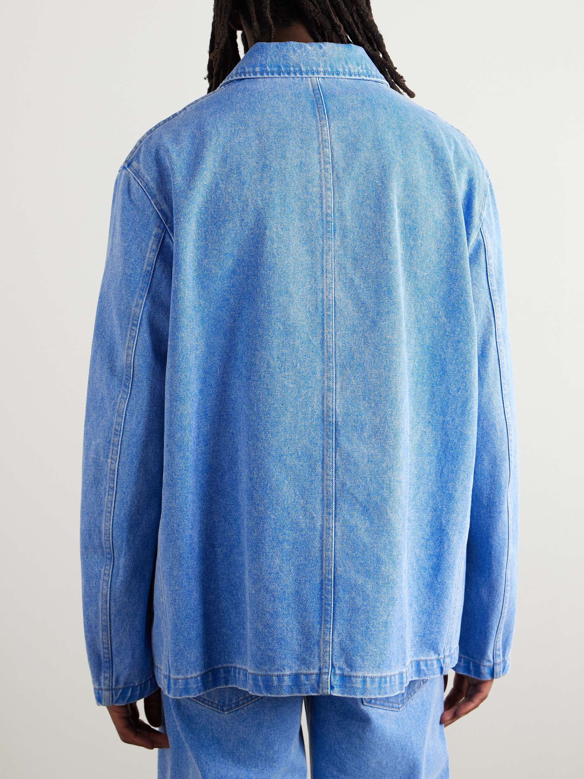 Logo-Embroidered Bleached Denim Jacket view