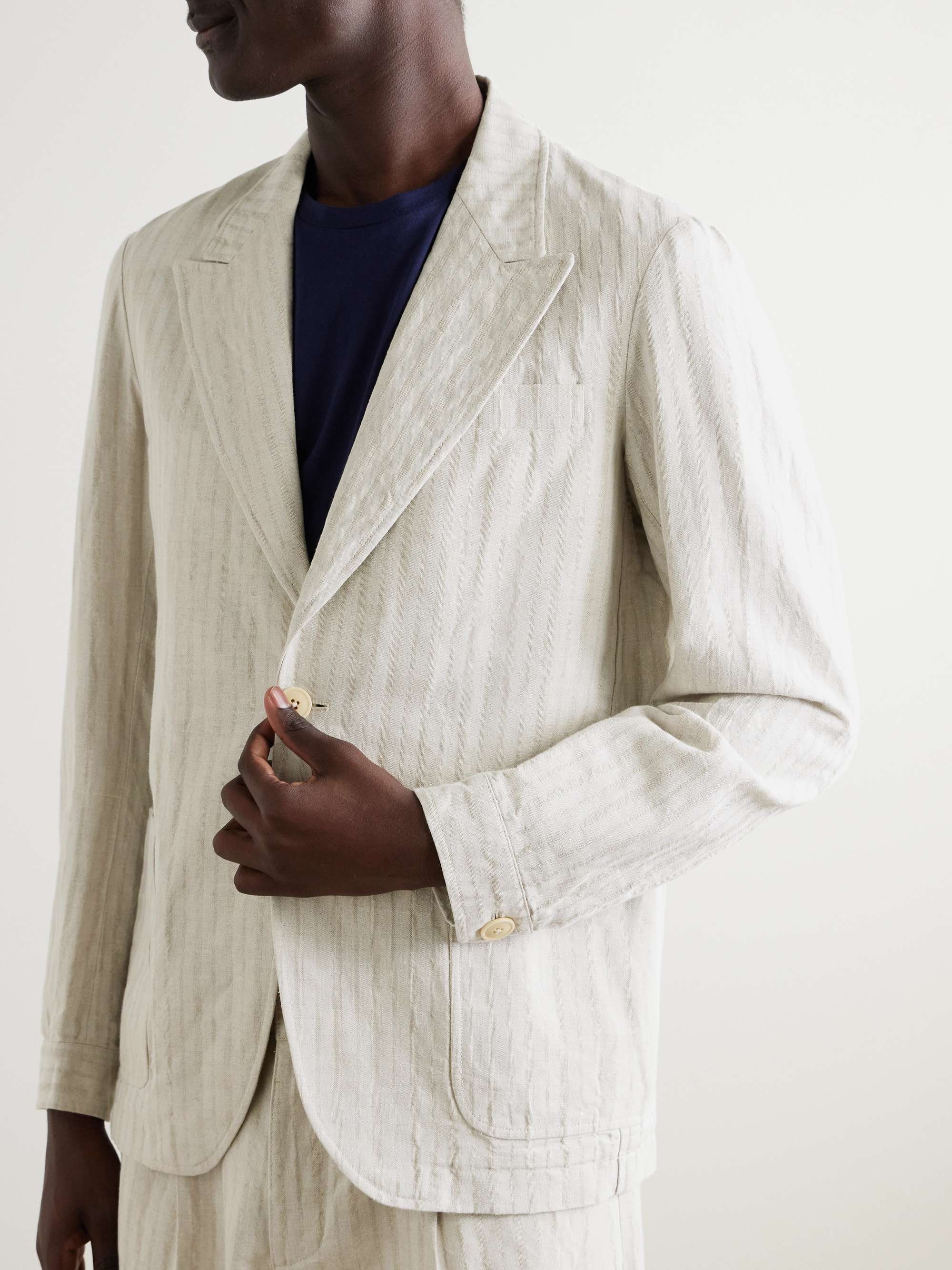 Laurel Unstructured Striped Linen and Cotton-Blend Suit Jacket view