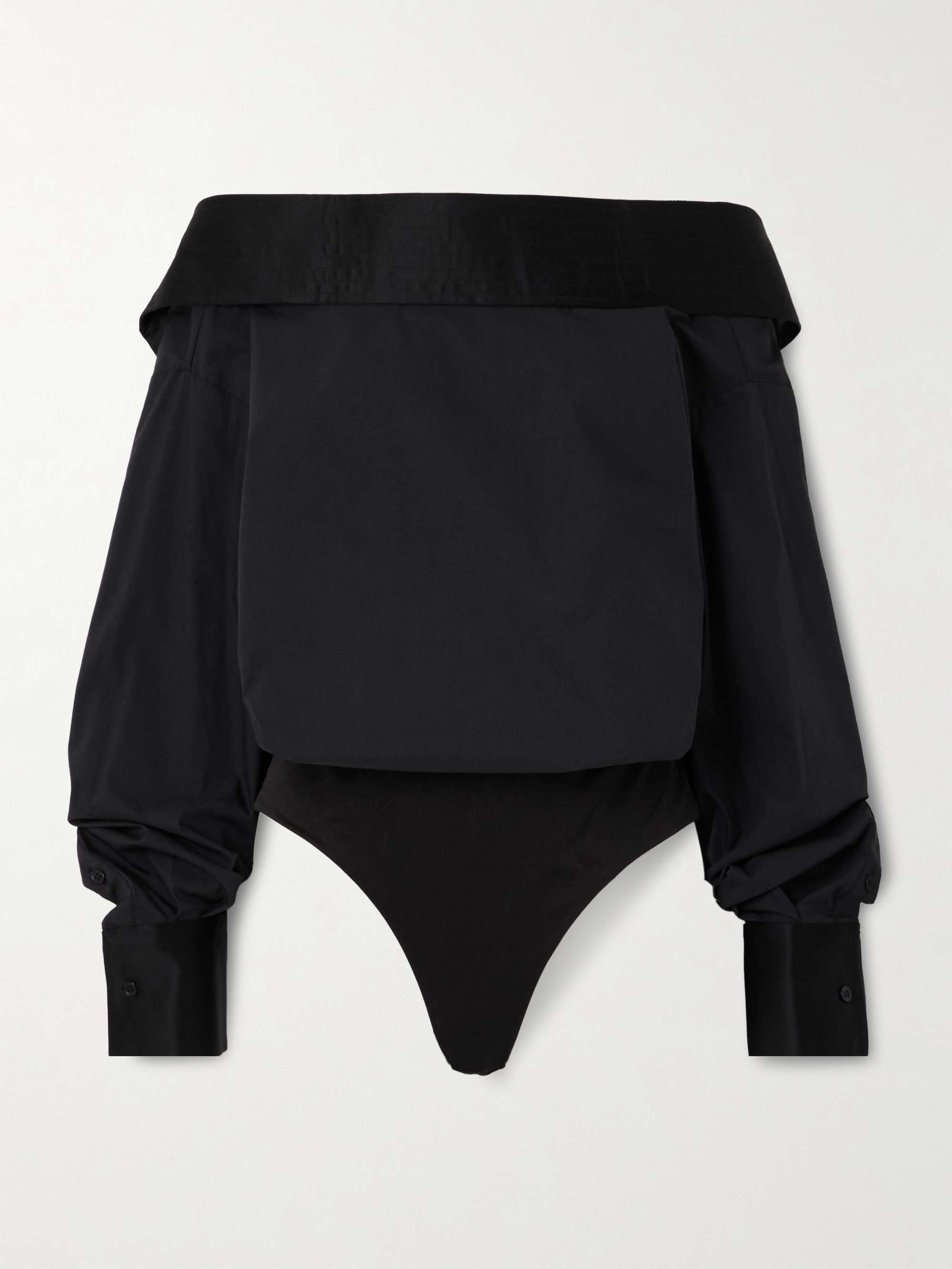 Satin-trimmed cotton-blend poplin bodysuit view