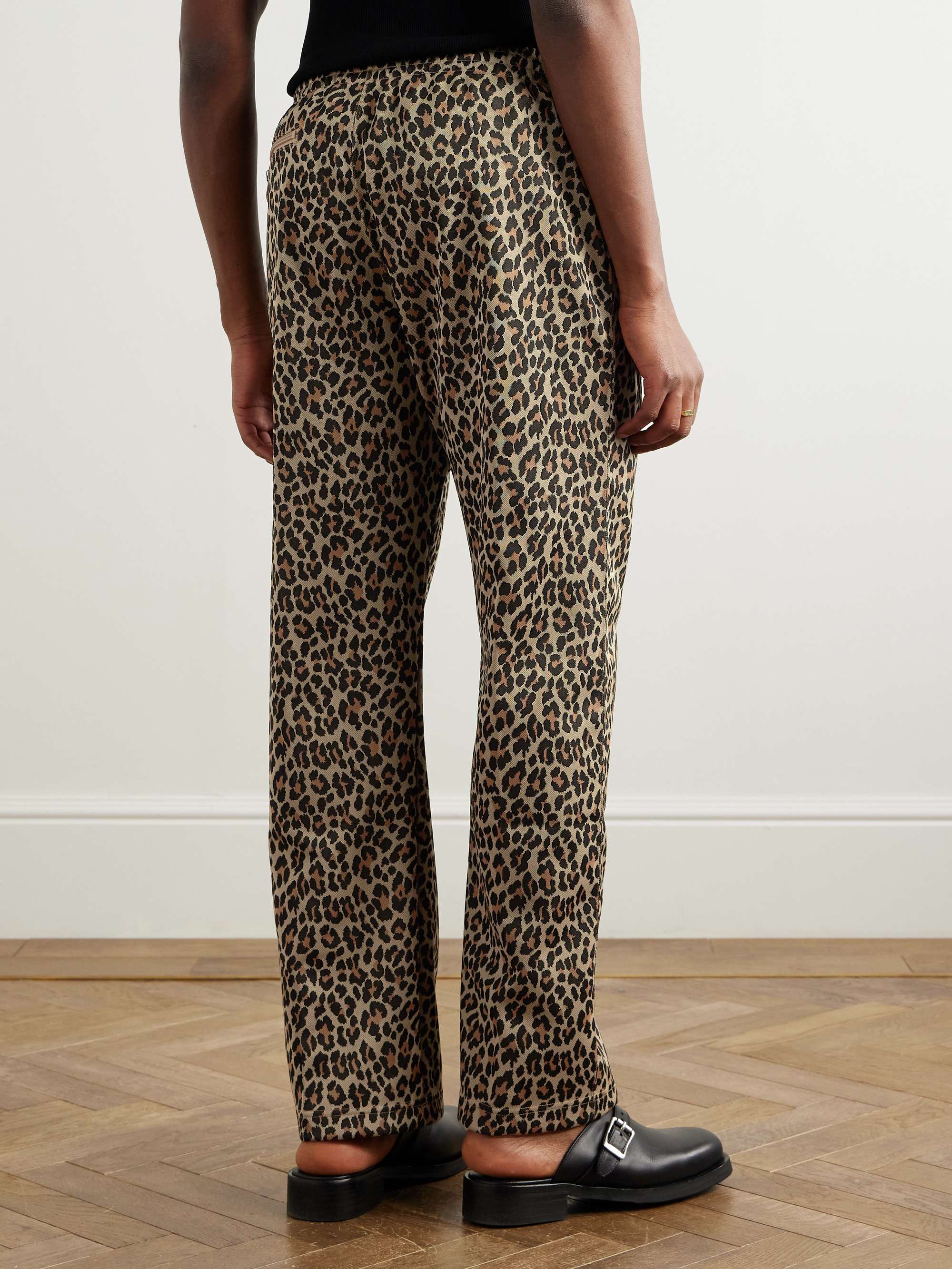 Straight-Leg Webbing-Trimmed Logo-Embroidered Leopard-Print Tech-Jersey Track Pants view