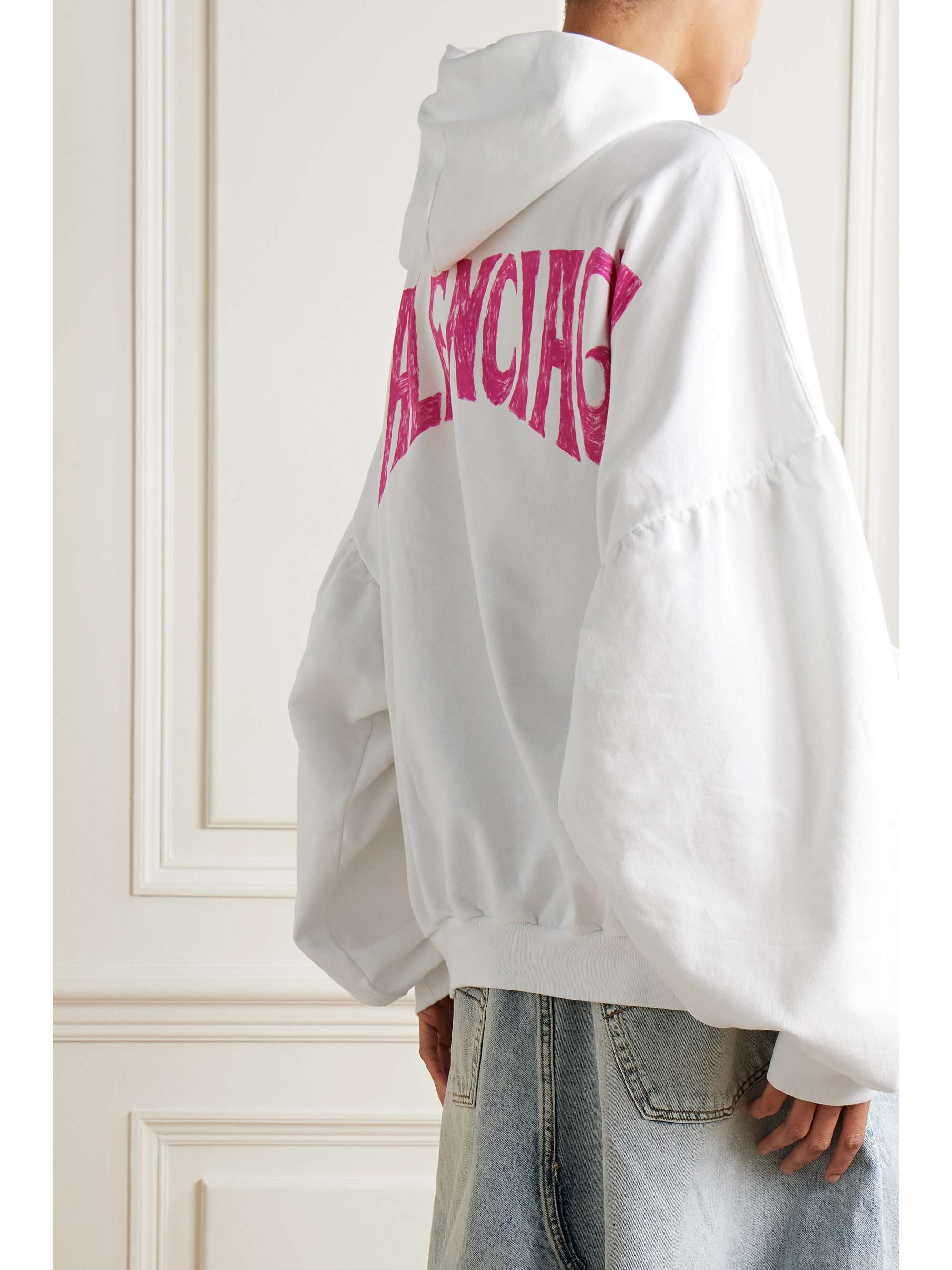 Oversized printed cotton-jersey hoodie view