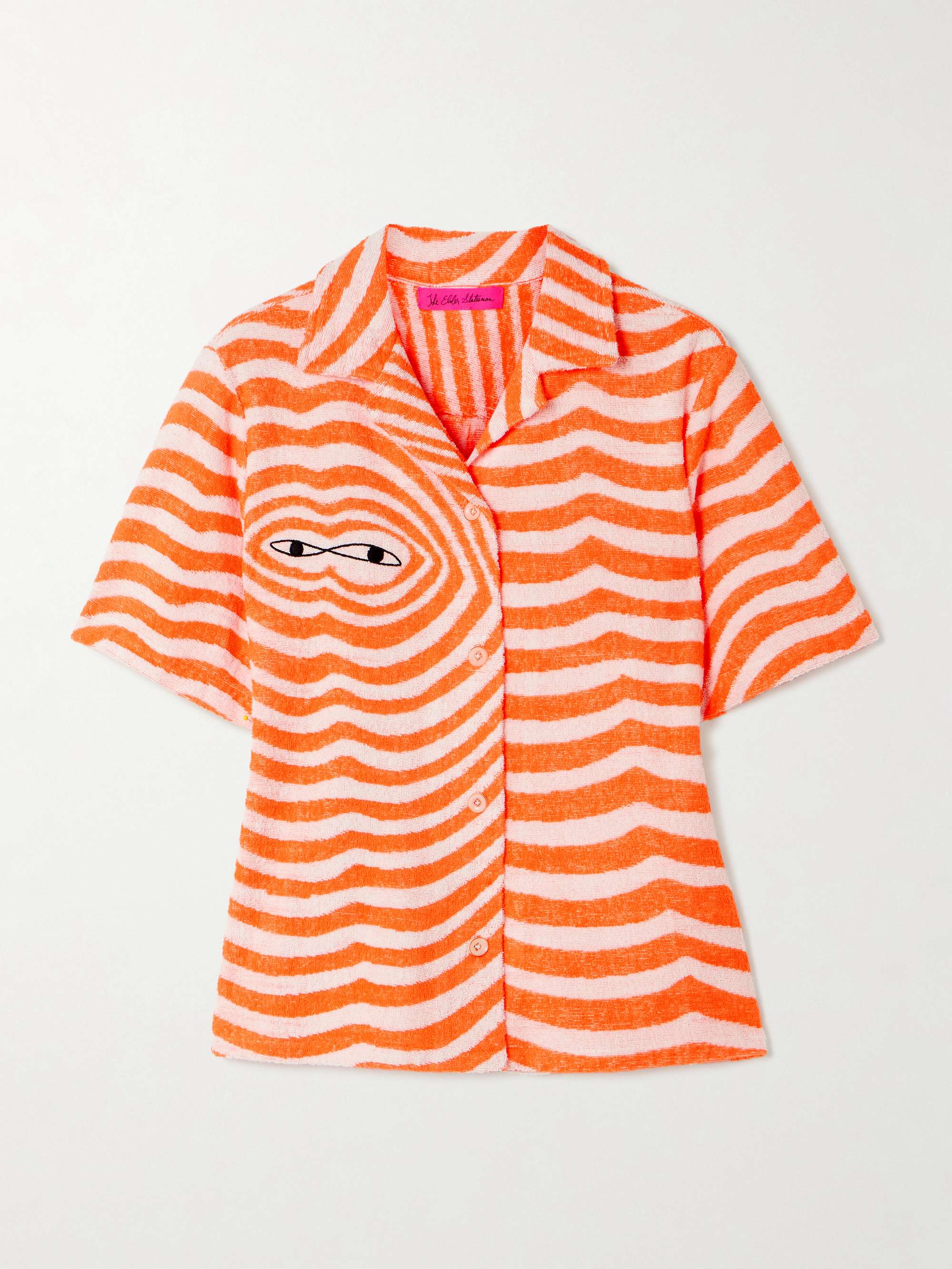 Embroidered striped cotton-terry shirt view