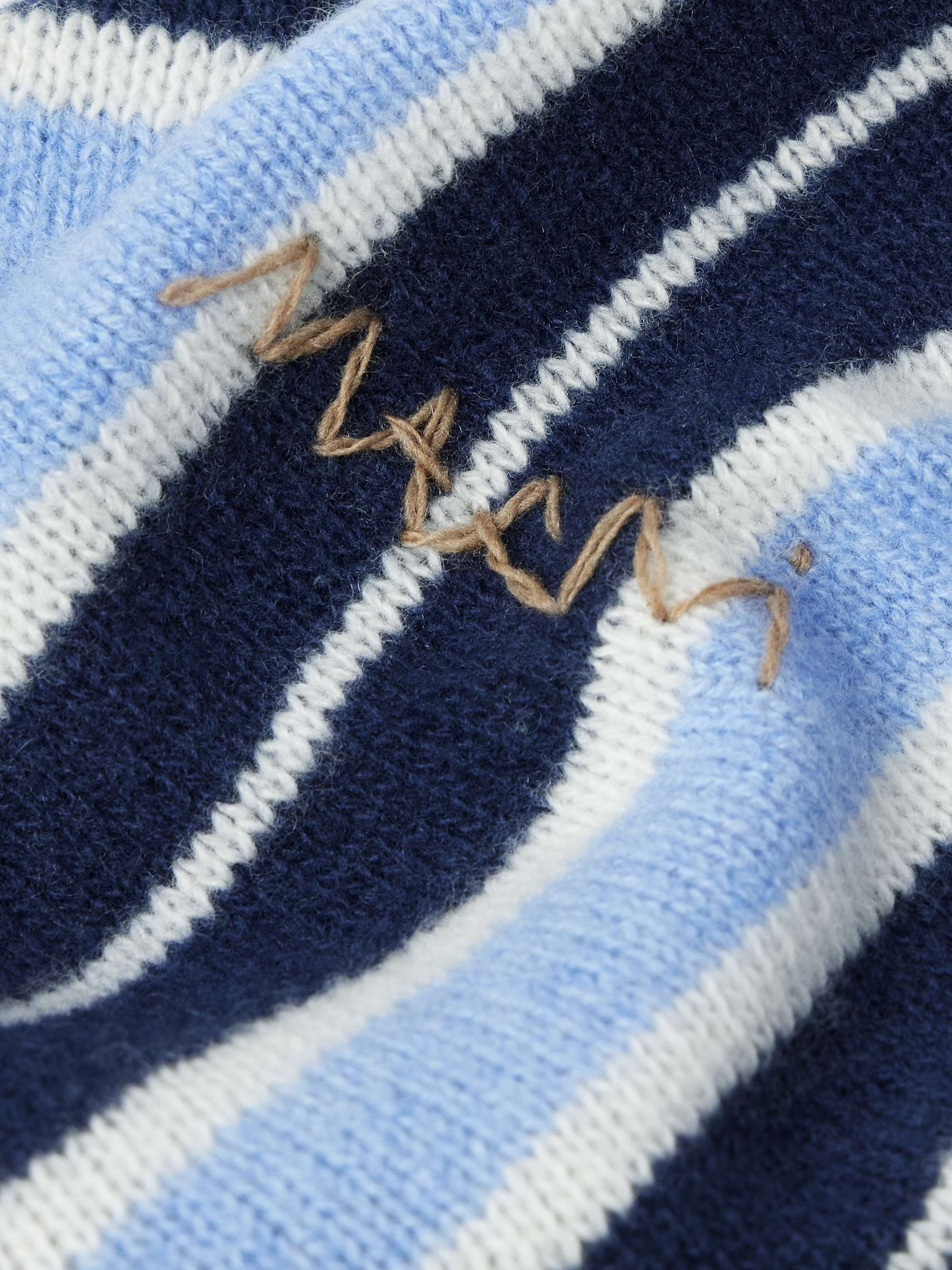 Logo-Embroidered Striped Wool and Cashmere-Blend Sweater view