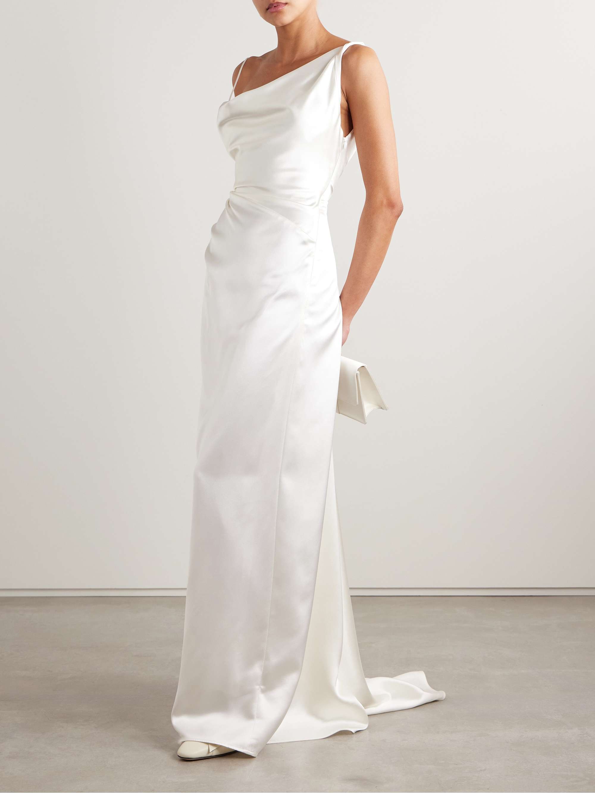 Minerva draped silk-satin gown view