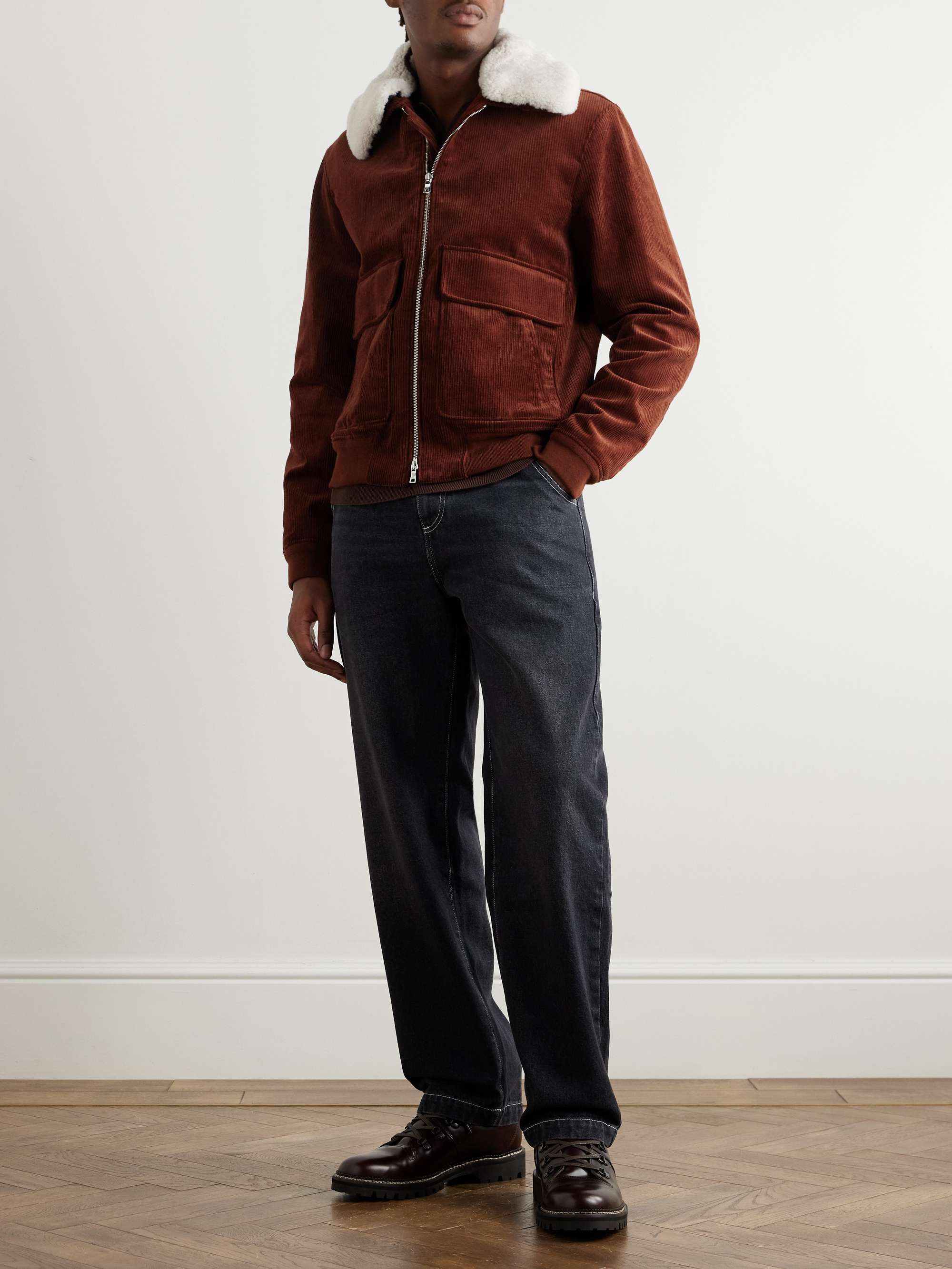 Shearling-Trimmed Cotton-Corduroy Bomber Jacket view