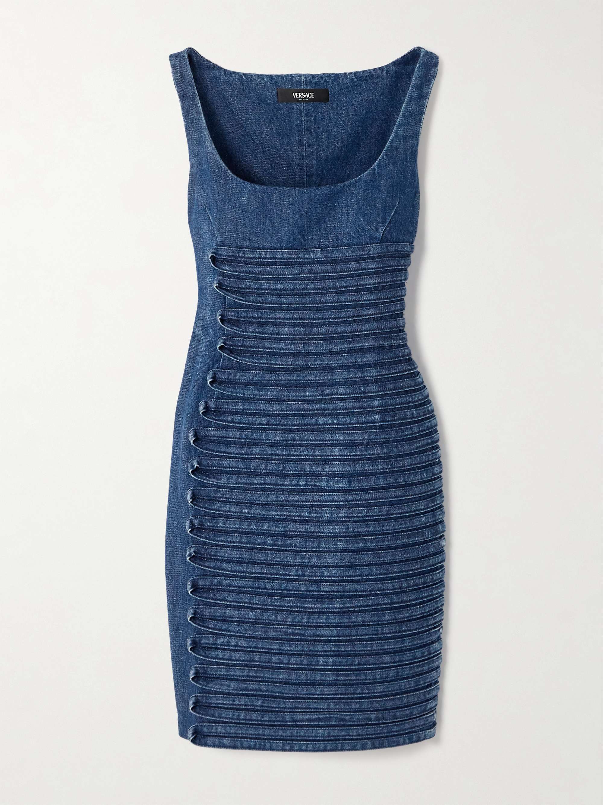 Appliquéd denim mini dress view
