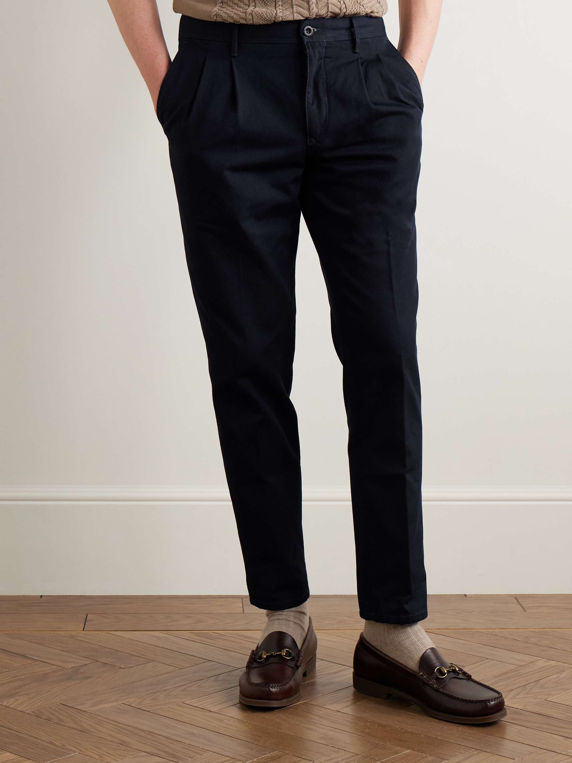 Slim-Fit Pleated Cotton-Twill Trousers view
