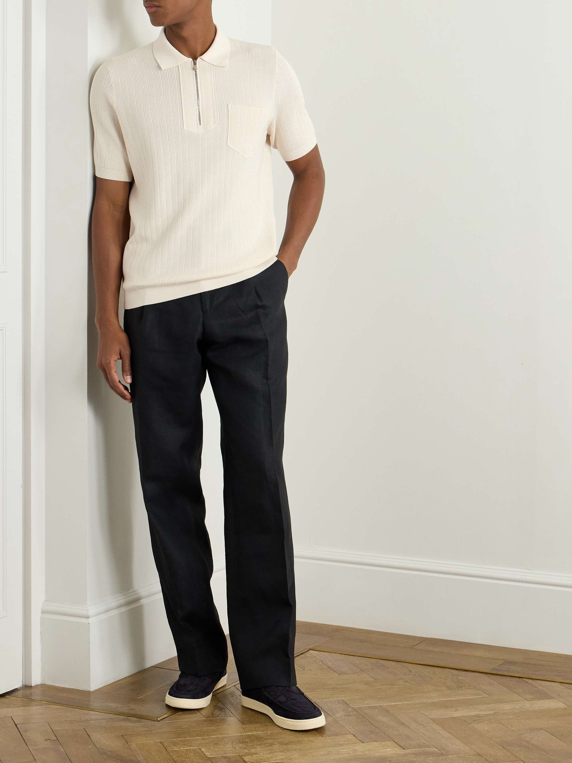 Ribbed Cotton Half-Zip Polo Shirt view