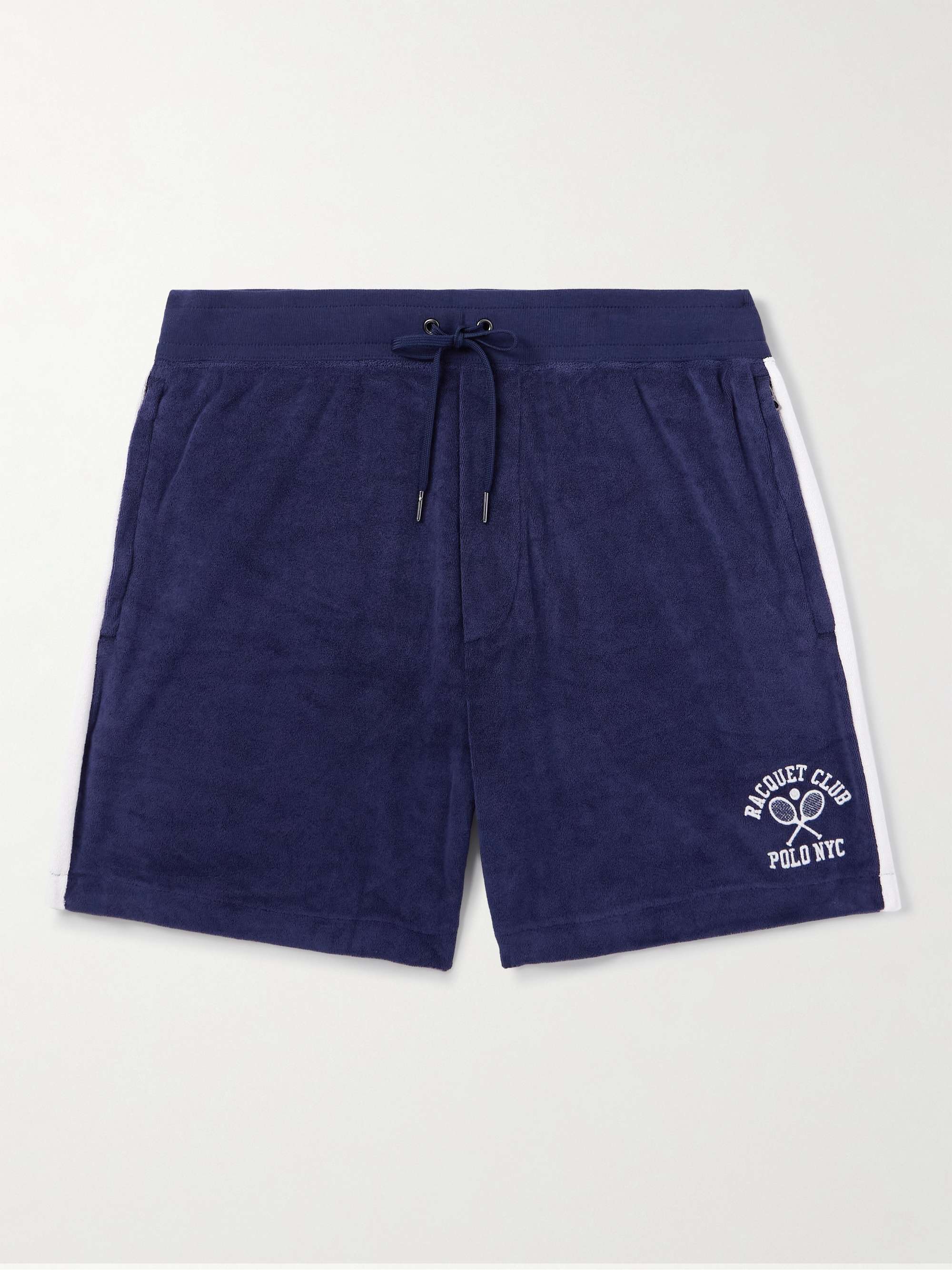 Straight-Leg Logo-Embroidered Striped Cotton-Blend Terry Shorts view