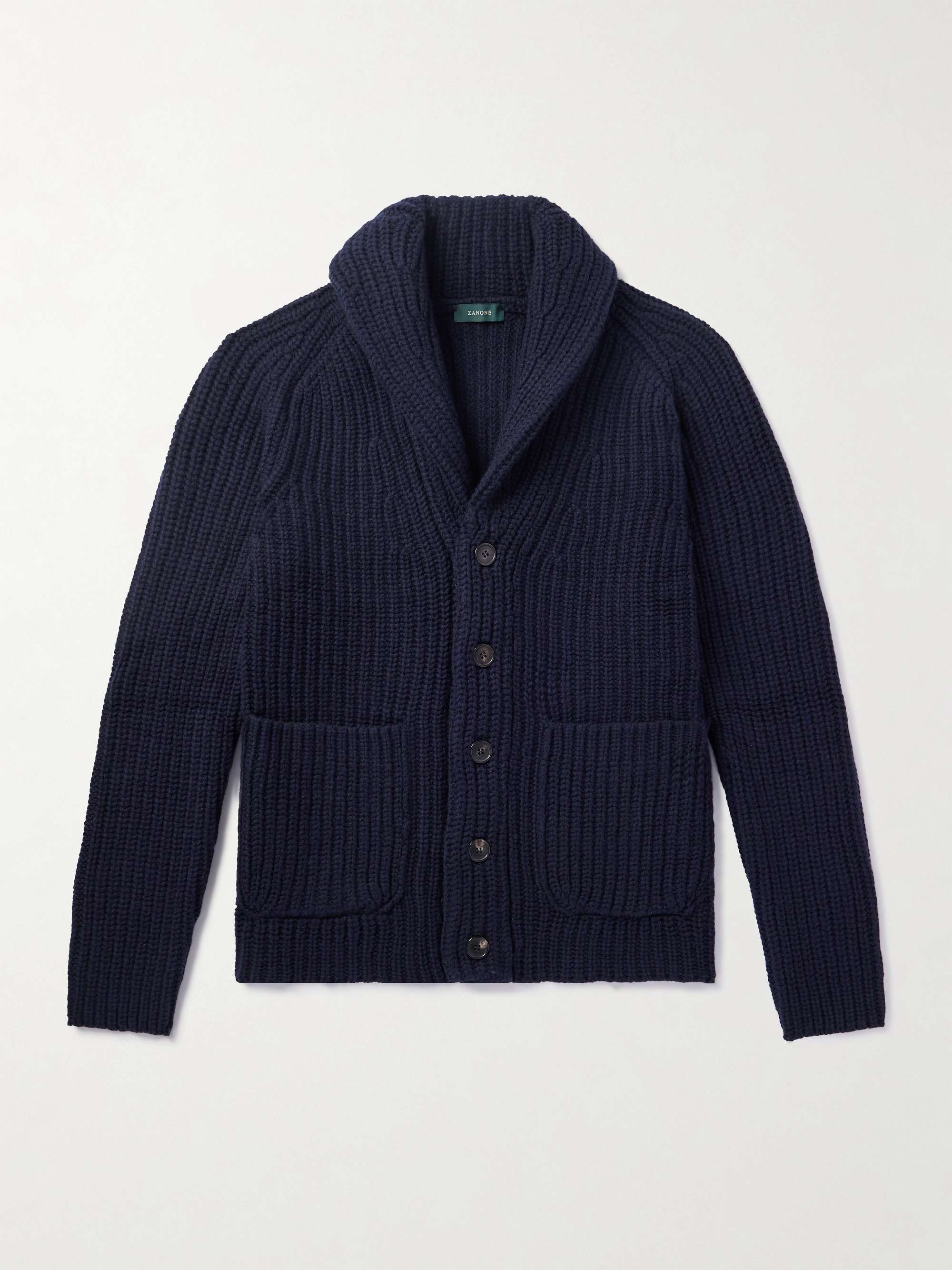 Zanone Shawl-Collar Ribbed Wool Cardigan view