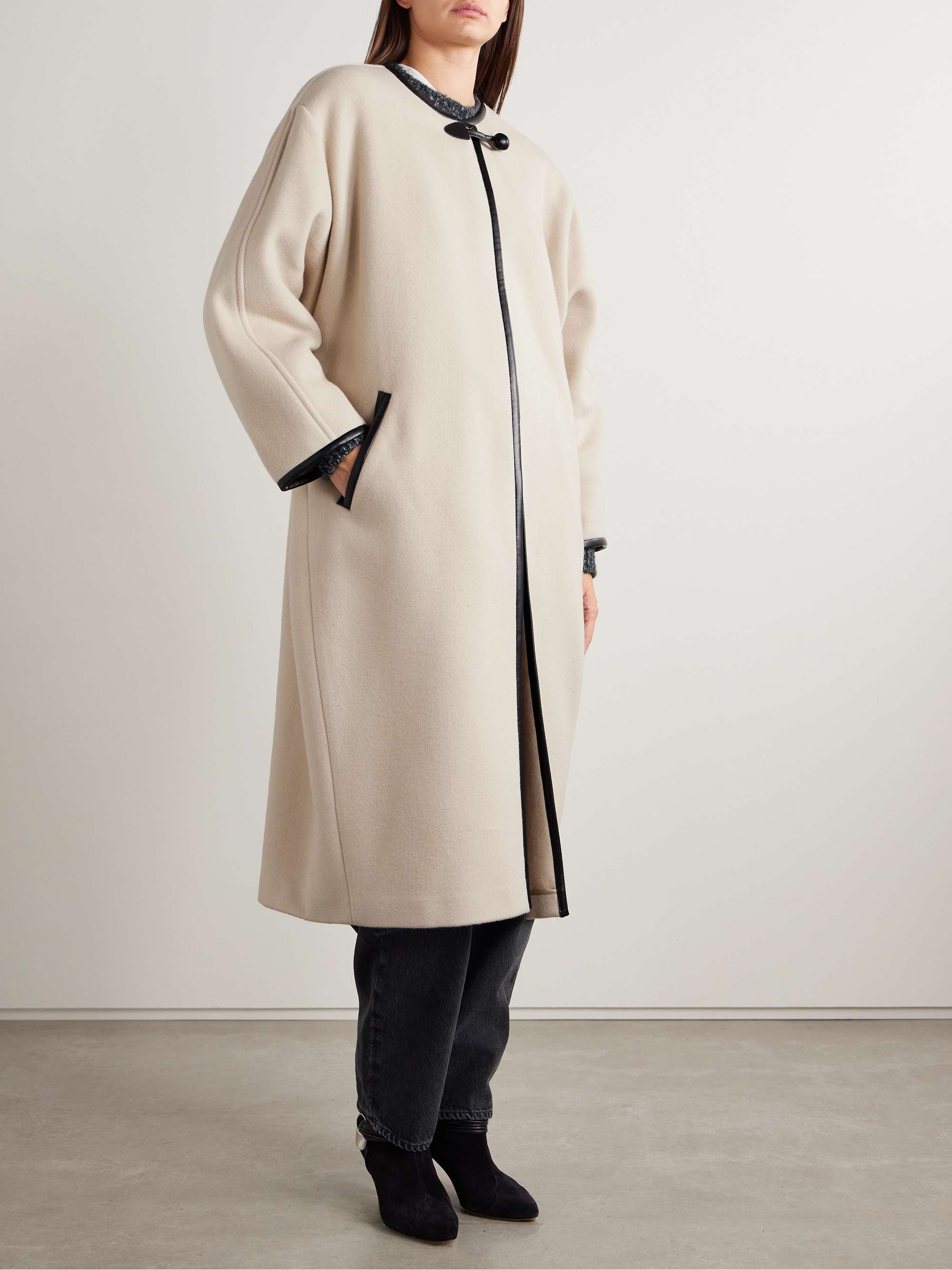 Elza oversized faux leather-trimmed wool-blend felt coat view