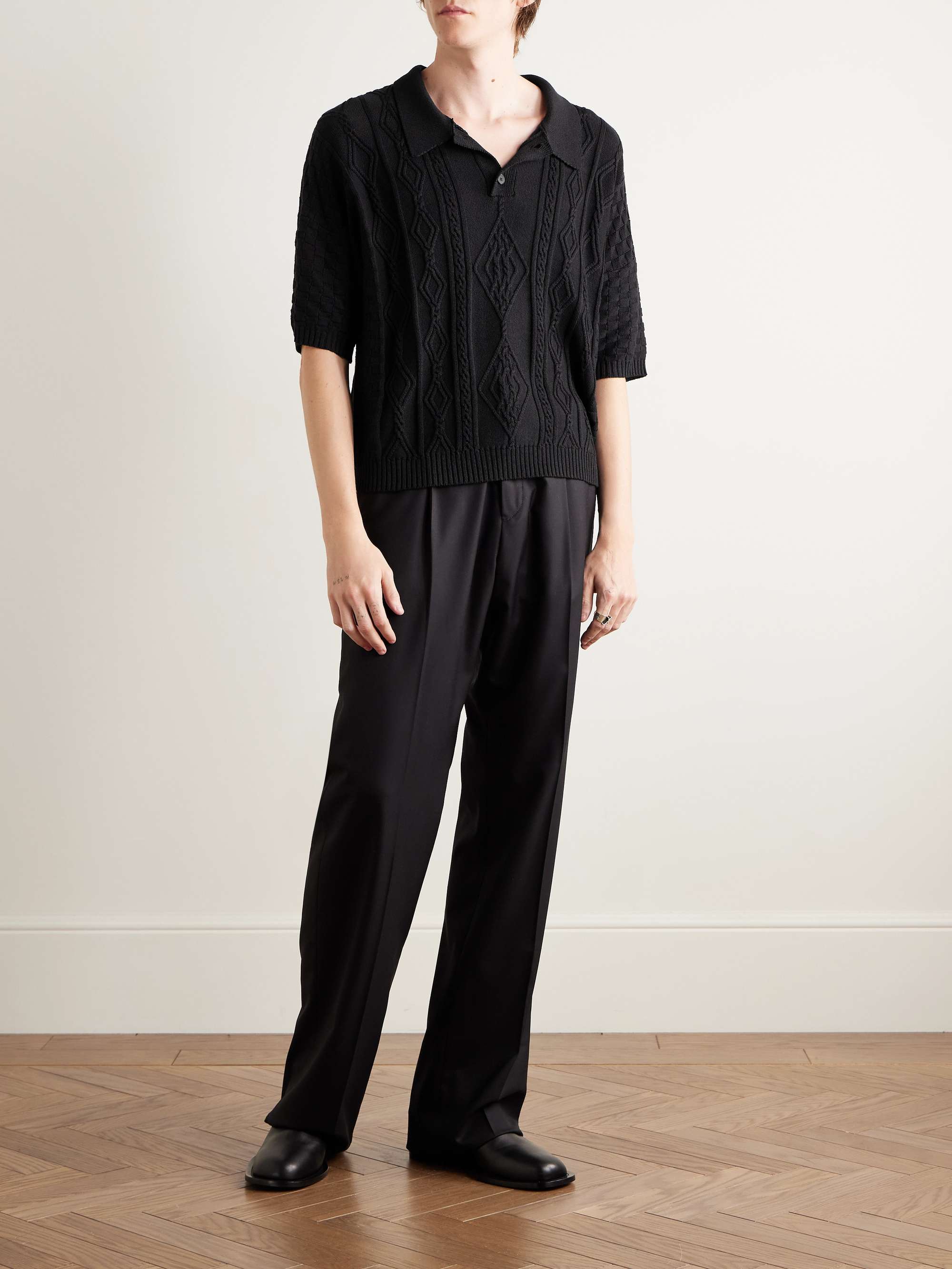 Anthony Cable-Knit Silk and Cotton-Blend Polo Shirt view