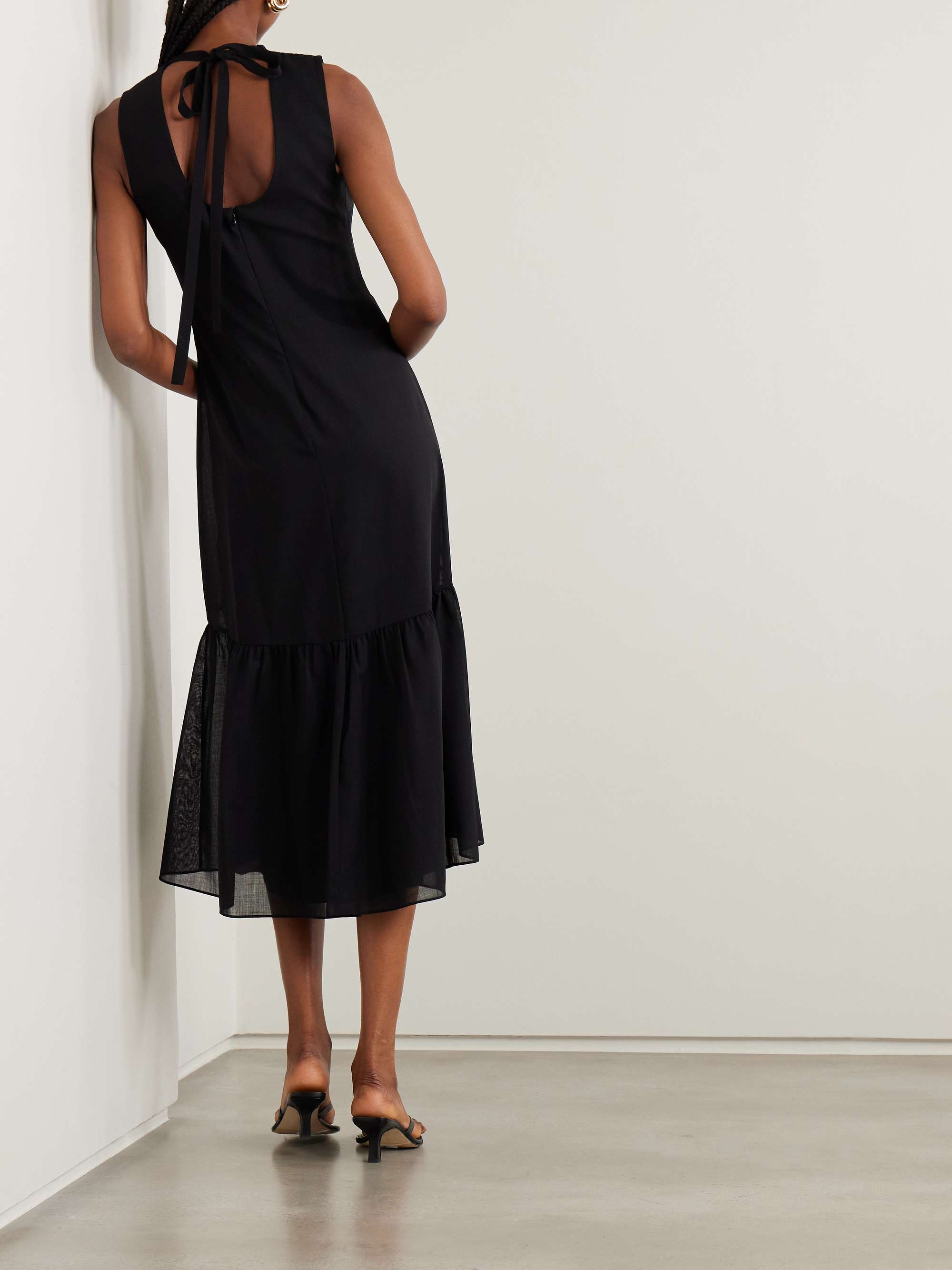 Gathered wool-blend midi dress view