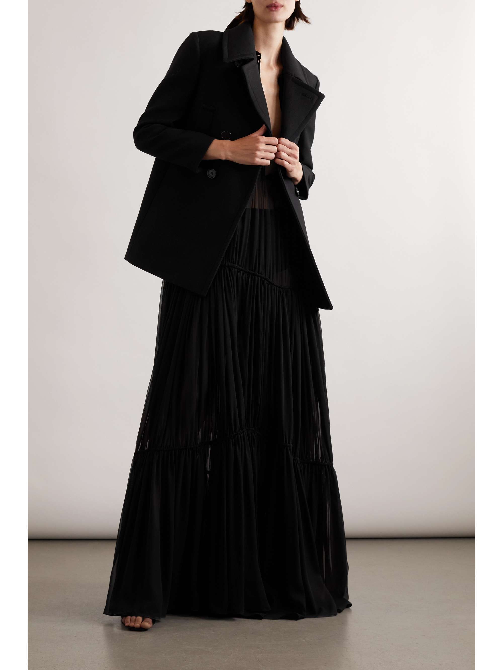 Double-breasted wool and silk-blend twill coat view
