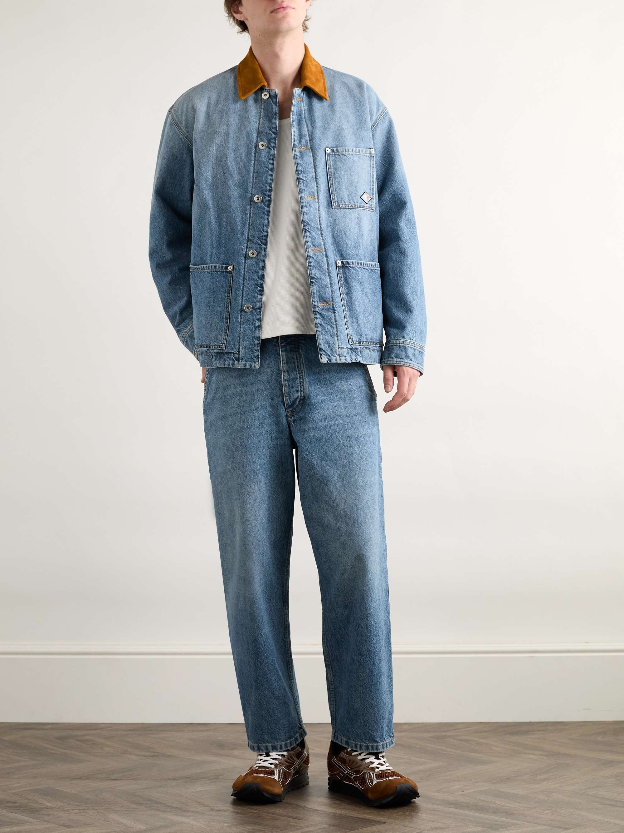 Logo-Appliquéd Suede-Trimmed Denim Jacket view