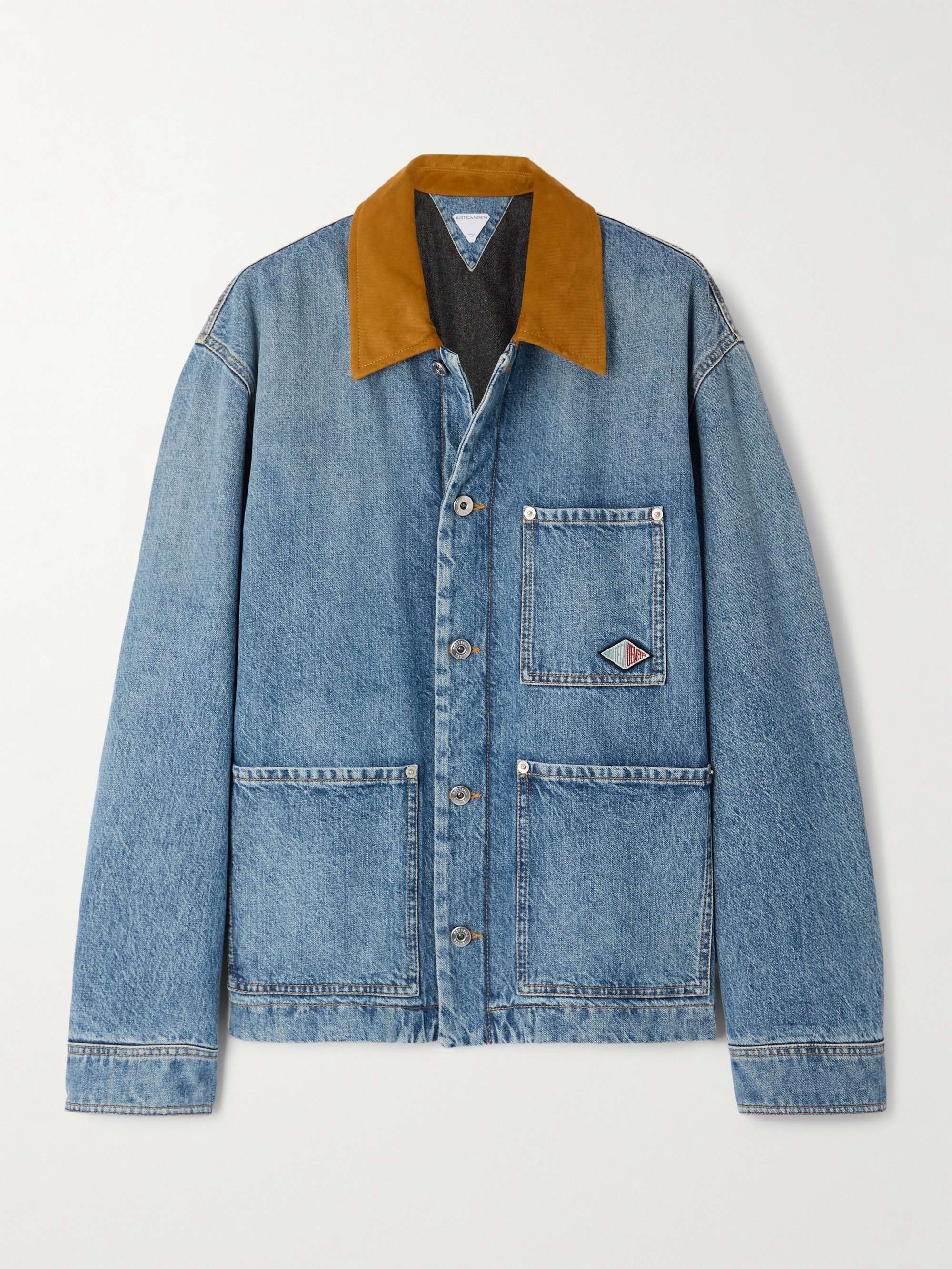 Appliquéd suede-trimmed denim jacket view